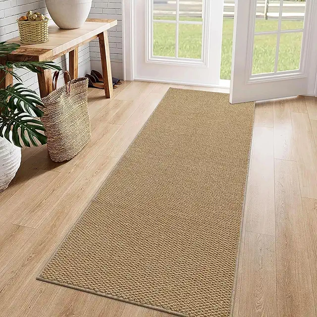 Artnice Brown Jute Runner Rug 50x150cm, Non-Slip Washable Hallway Carpet
