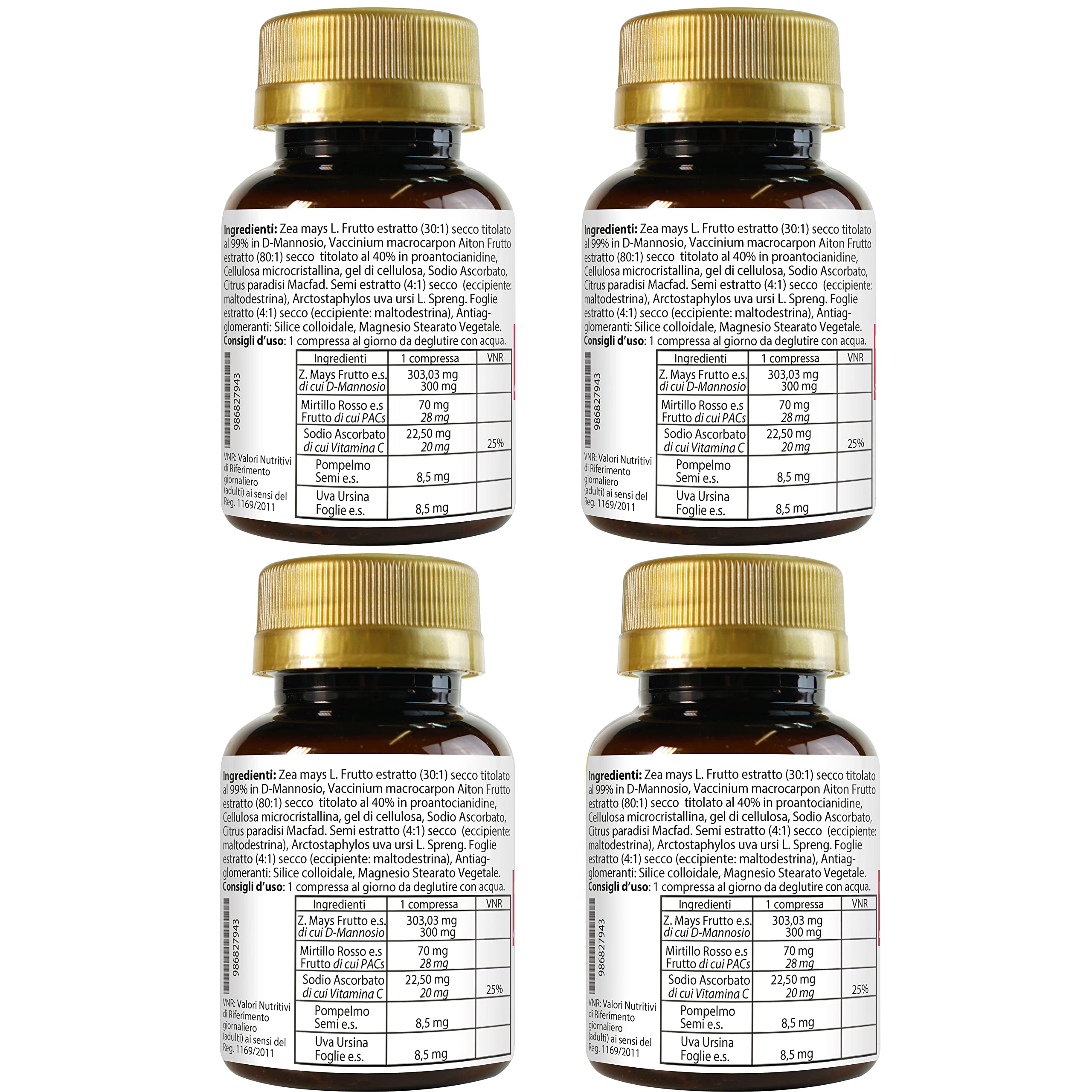 D - Mannosio e Cranberry 40% PAC Mirti Complex con Semi di Pompelmo, Uva Ursina e Vitamina C | 400 compresse 1 al dì | Mirtillo Rosso ad Alto Dosaggio