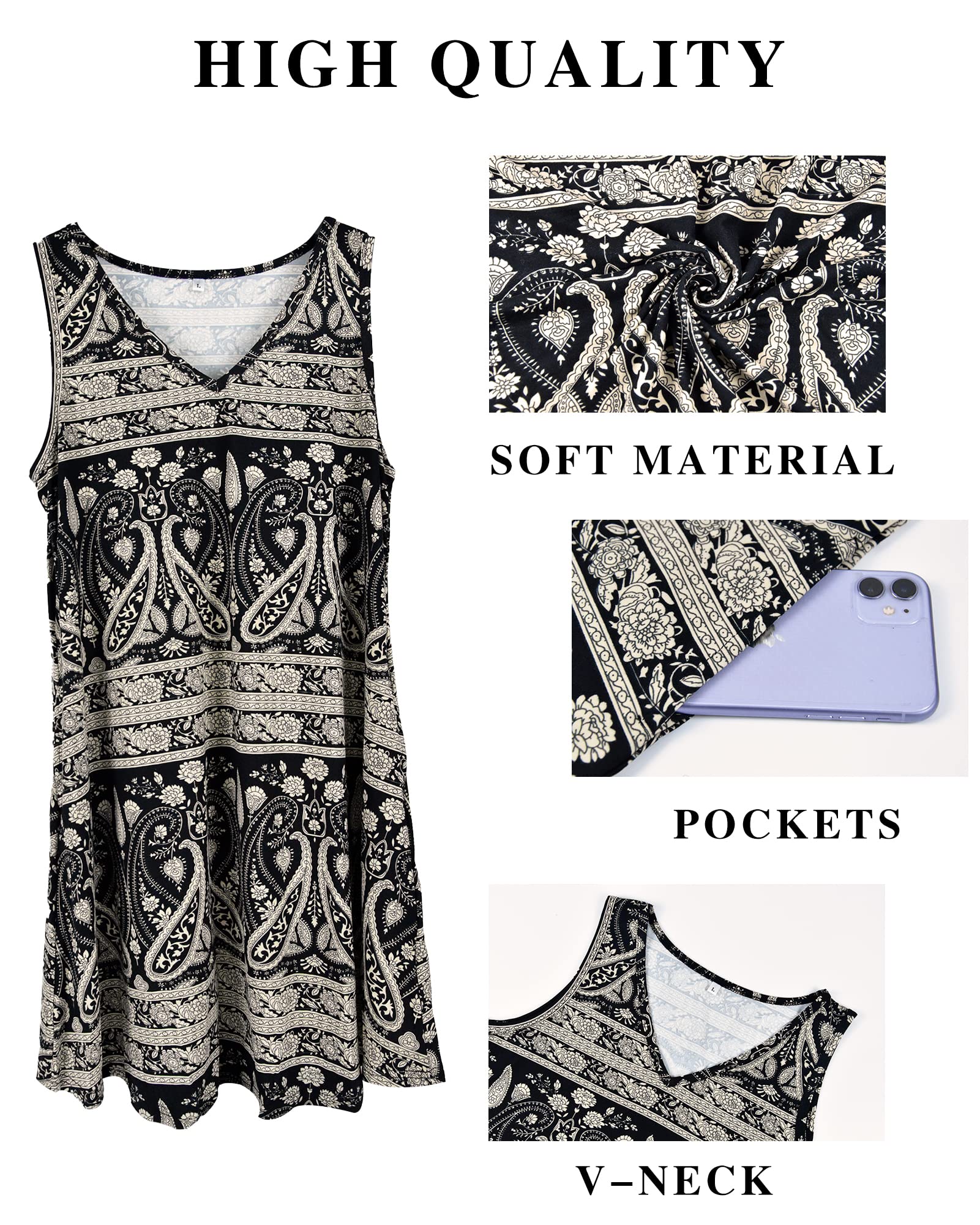 WNEEDU Abito Donna Estivo Copricostume Vestiti Estivi Corti con Scollo a V Semplice Casual Mare Prendisole con Tasche
