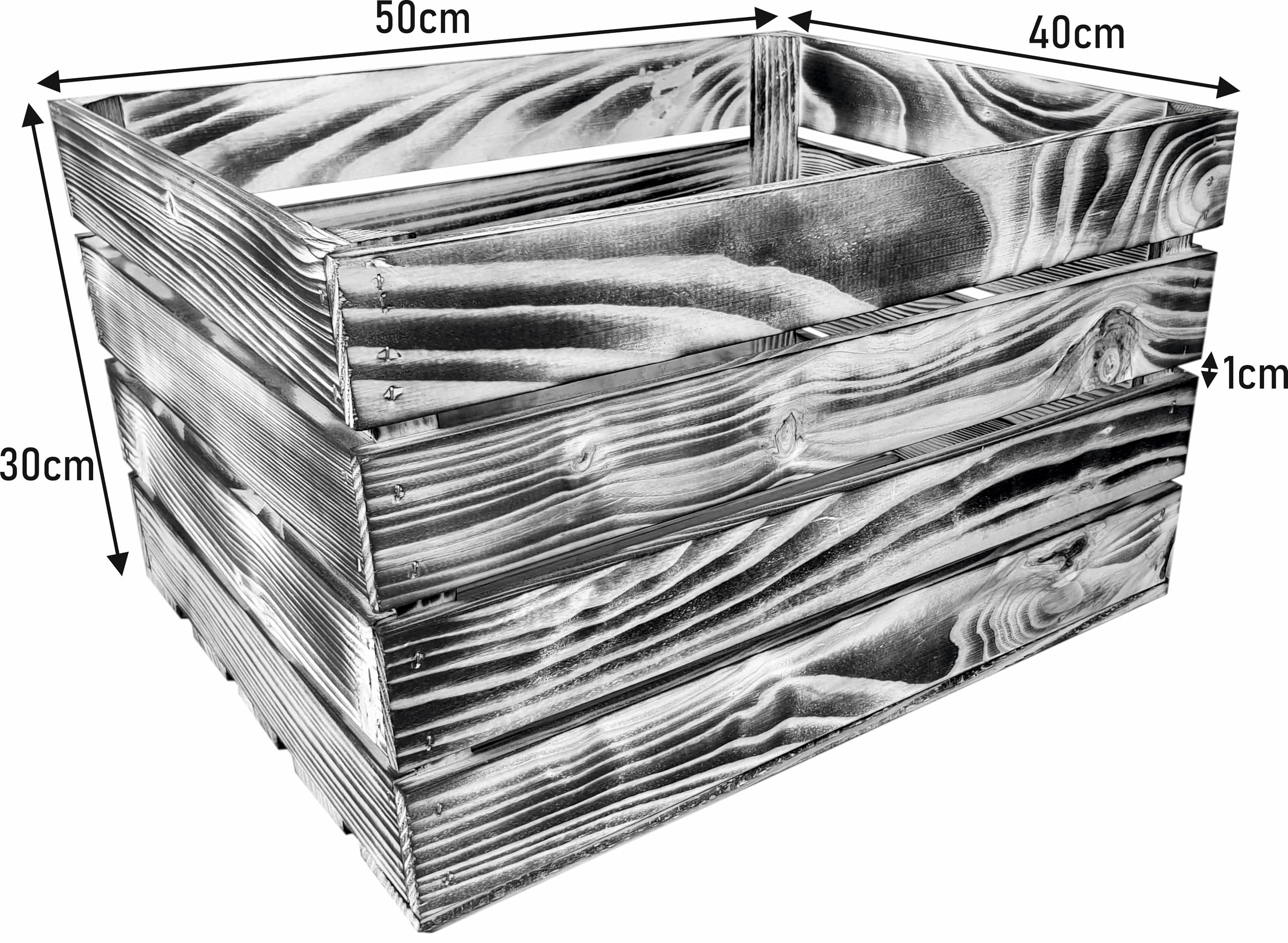 Holzkisten Reg 4er Set 50 x 40 x 30cm Geflammt | Dekokisten aus Holz Massive Holzkiste Regalkiste Weinkiste