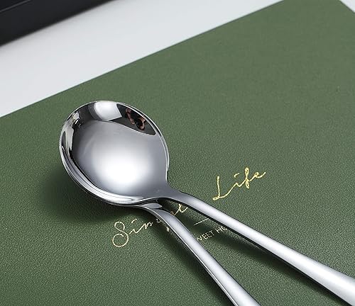 Miniatura 5 de Kyraton Cucharas redondas de acero inoxidable de 12 piezas, cucharas de cena y mesa, juego de cubiertos, aptas para lavavajillas