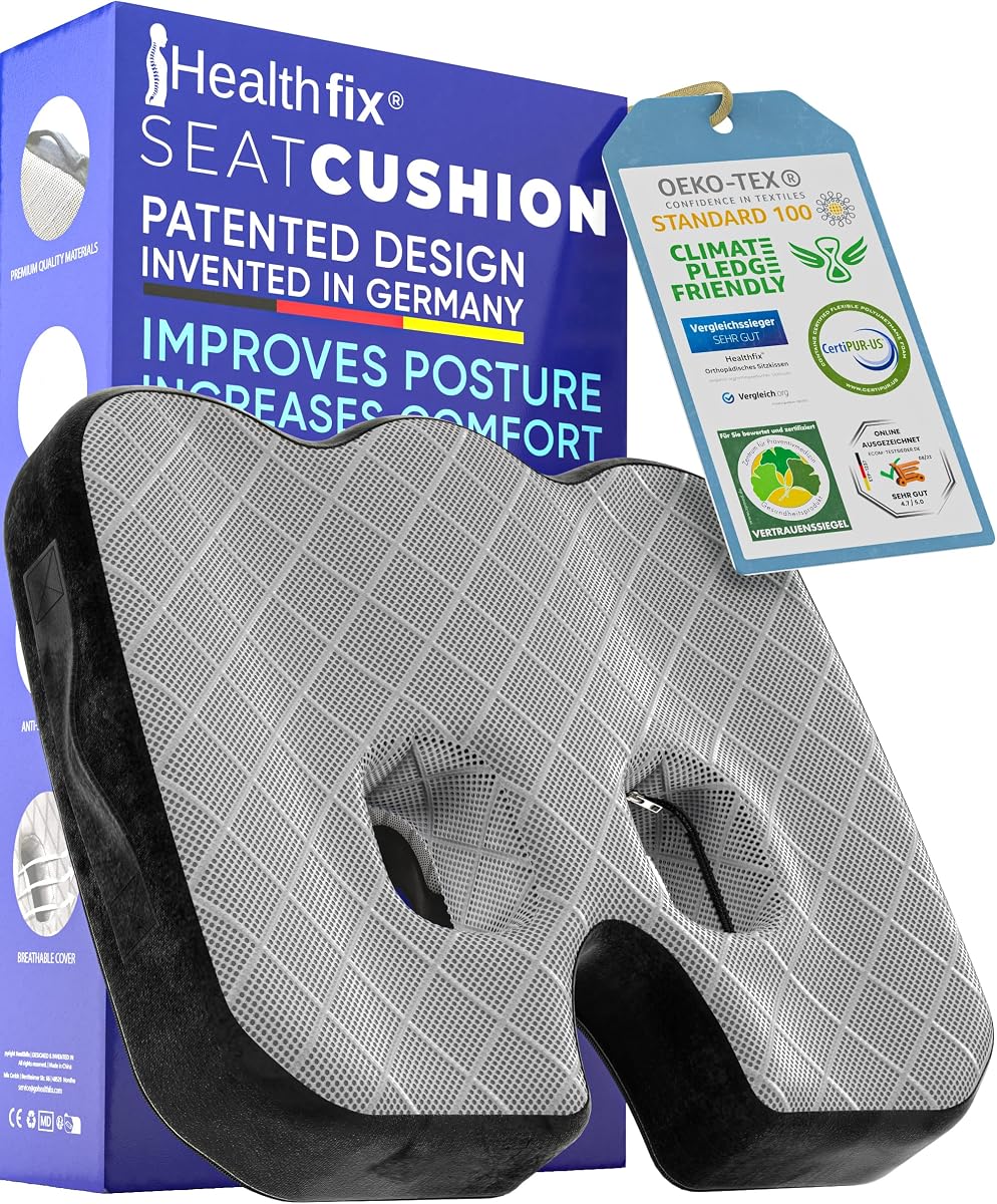 Memory Foam Seat Cushion for Office Chair – Orthopedic Coccyx Pillow for Tailbone & Sciatica Pain Relief – Premium Comfort Chair Pad with Washable Cover and Non-Slip Bottom (Firm)