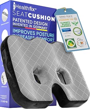 Healthfix Memory Foam Seat Cushion for Office Chair Orthopedic Coccyx Pillow for Tailbone & Sciatica Pain Relief Premium Comfort Chair Pad with Washable Cover and Non-Slip Bottom Firm