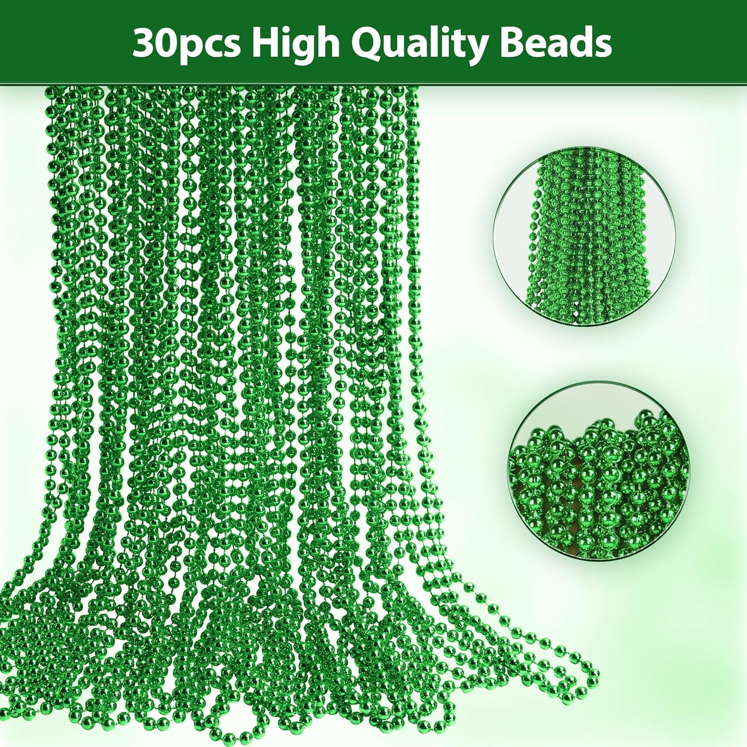 30 Pack Mardi Gras Beads Necklaces Bulk,Mardi Gras St Patricks Day Accessories Green Beads Necklace Party Favors,St Patricks Day Necklaces Party Supplies Mardi Gras Decor for Party,School Event,Home - Image 7
