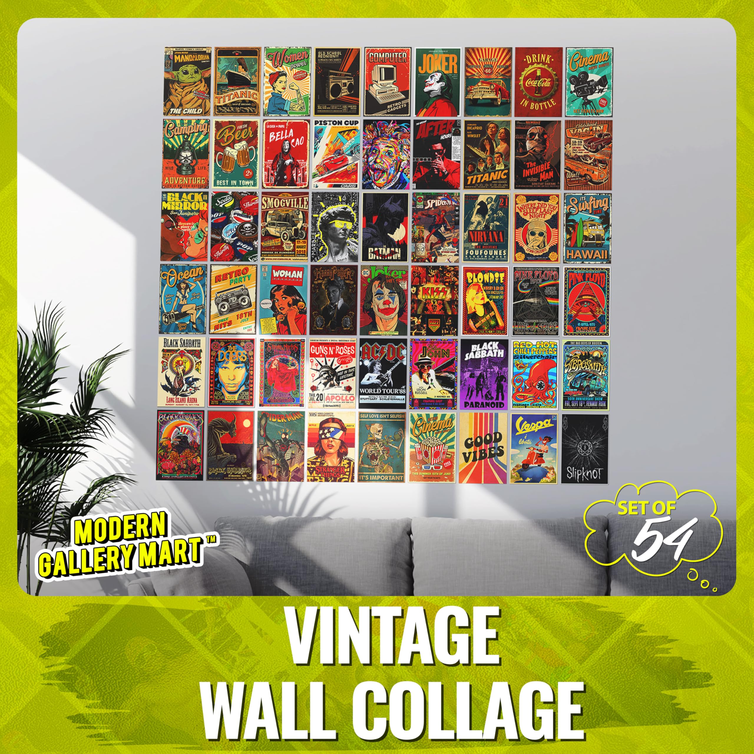 Vintage Wall Collage Kit - 54 Posters -2