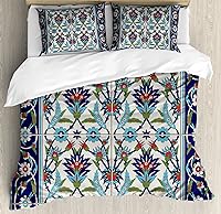 Vista 9 de Ambesonne Juego de funda de edredón color menta, líneas onduladas horizontales a rayas blancas abstractas de tonos suaves, exhibición de arte