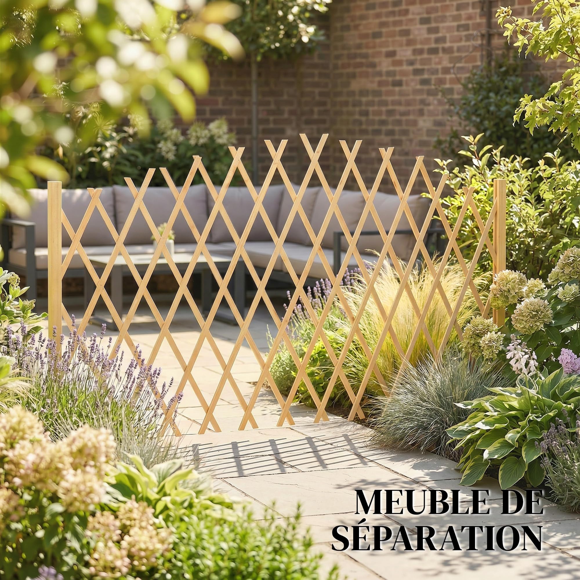 Outsunny Lot 2 Barrieres Extensibles Base Stable Clôture 180 cm Naturel | en Bois de Sapin, Clôture de Jardin, pour Balcon, Intérieur Extérieur