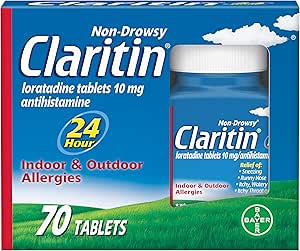Claritin 24 Hour Allergy Medicine, Non-Drowsy Prescription Strength Allergy Relief, Loratadine Antihistamine Tablets, 70 Count