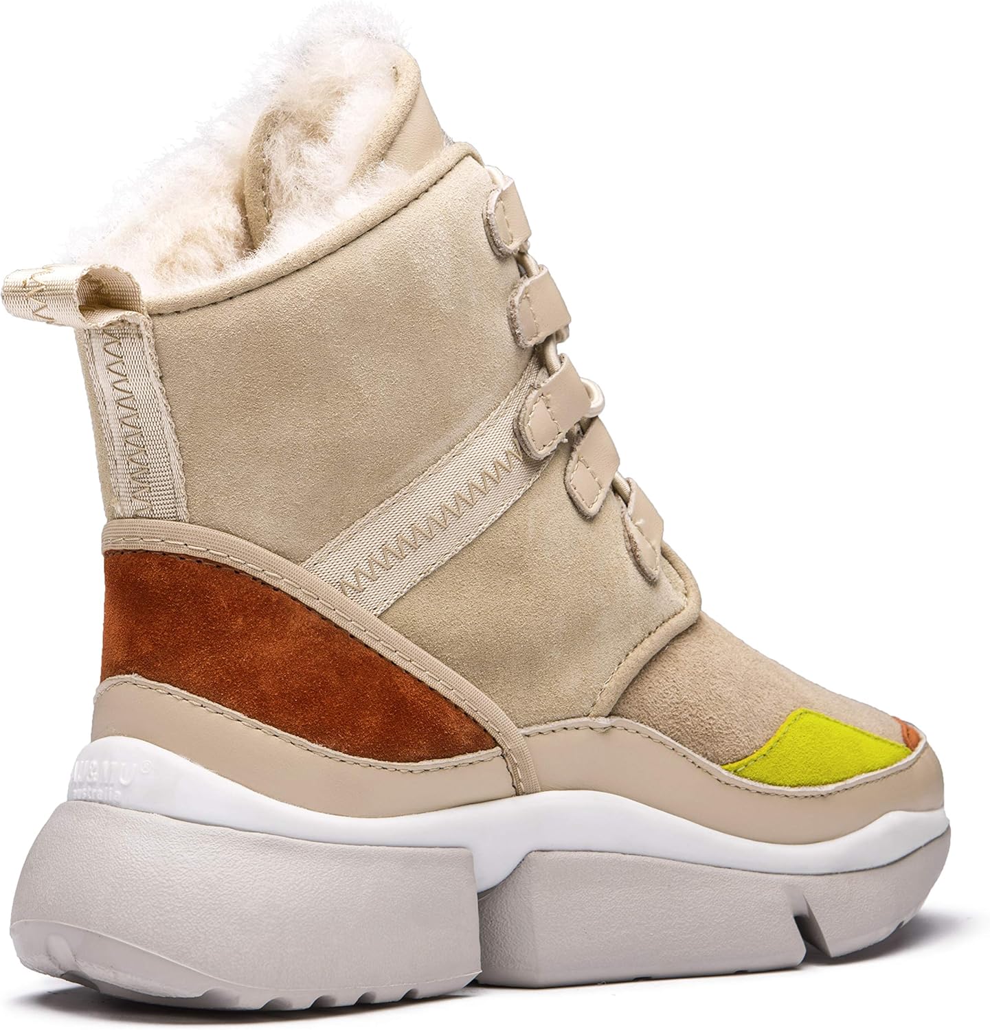 AUMU Retro Metal Buckle Suede Upper Elevator Hidden Heel Lace Up Winter Snow Boots