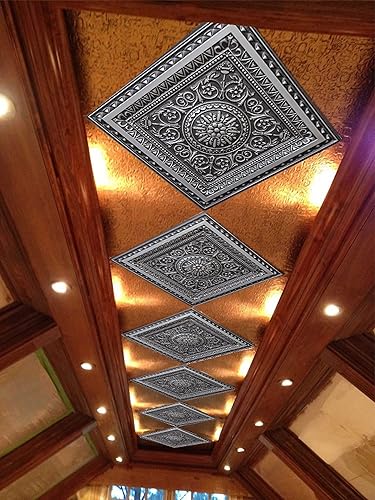 Miniatura 5 de Dundee Deco Victorian Floral Antique Silver Glue Up or Lay in PVC 3D Decorative Ceiling Panel 2 ft X 2 ft 60cm X 60cm 4 sq ft 037 sq m Each Pack of