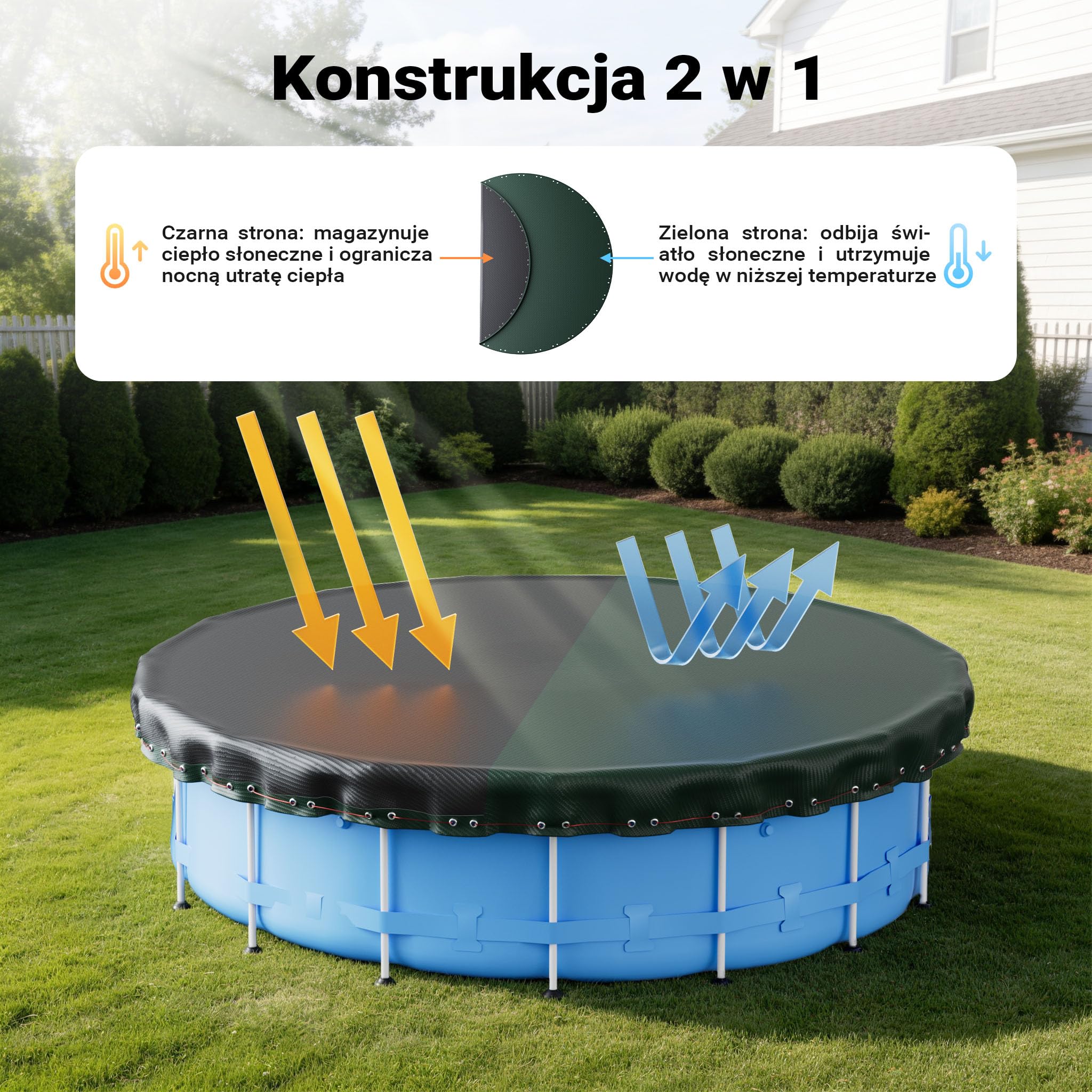 Wiltec Folia basenowa okrągła Ø 460 cm odporna na promieniowanie UV, pokrywa na basen 2w1 na lato i zimę