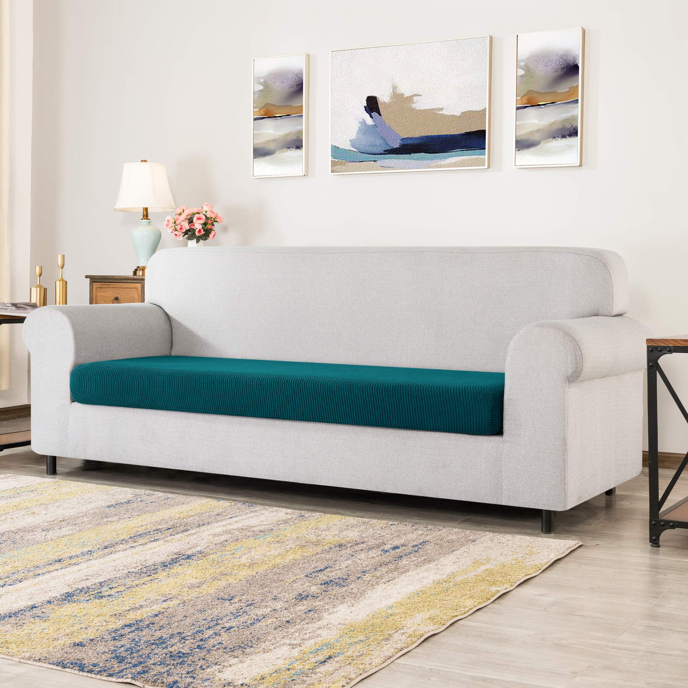 CHUN YI Copridivano elasticizzato per divano a 4 posti, con 4 cuscini e schienali separati, elegante tessuto jacquard e spandex, protezione per mobili del soggiorno (4 posti, bianco