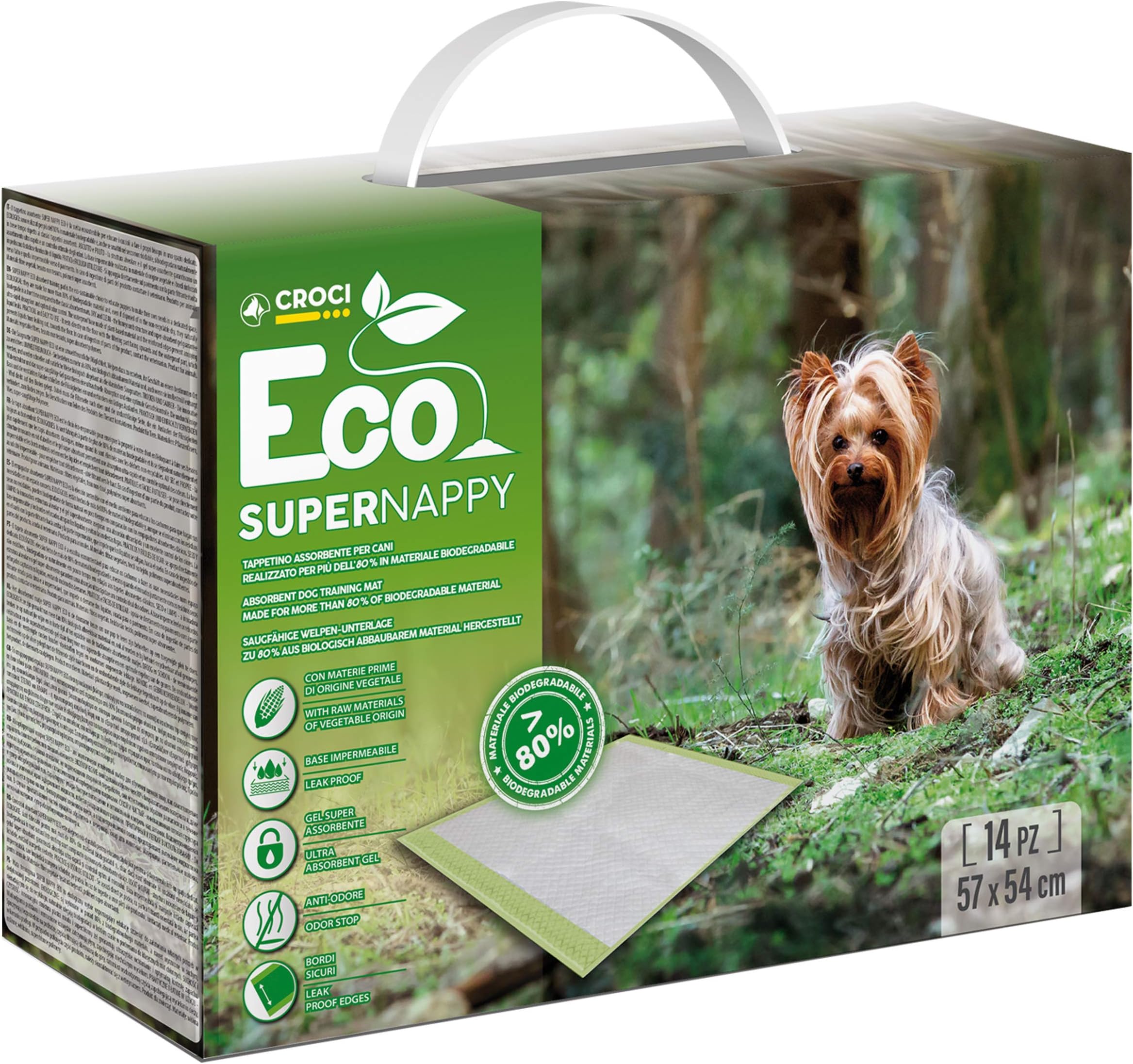 Croci Super Nappy Eco - Hygienic Mats for Dogs 57X54 cm 14 Pieces, Eco Friendly - Traverse Dogs and Pets, for Dog and Cat Pipes Ultra Absorbent and Biodegradable