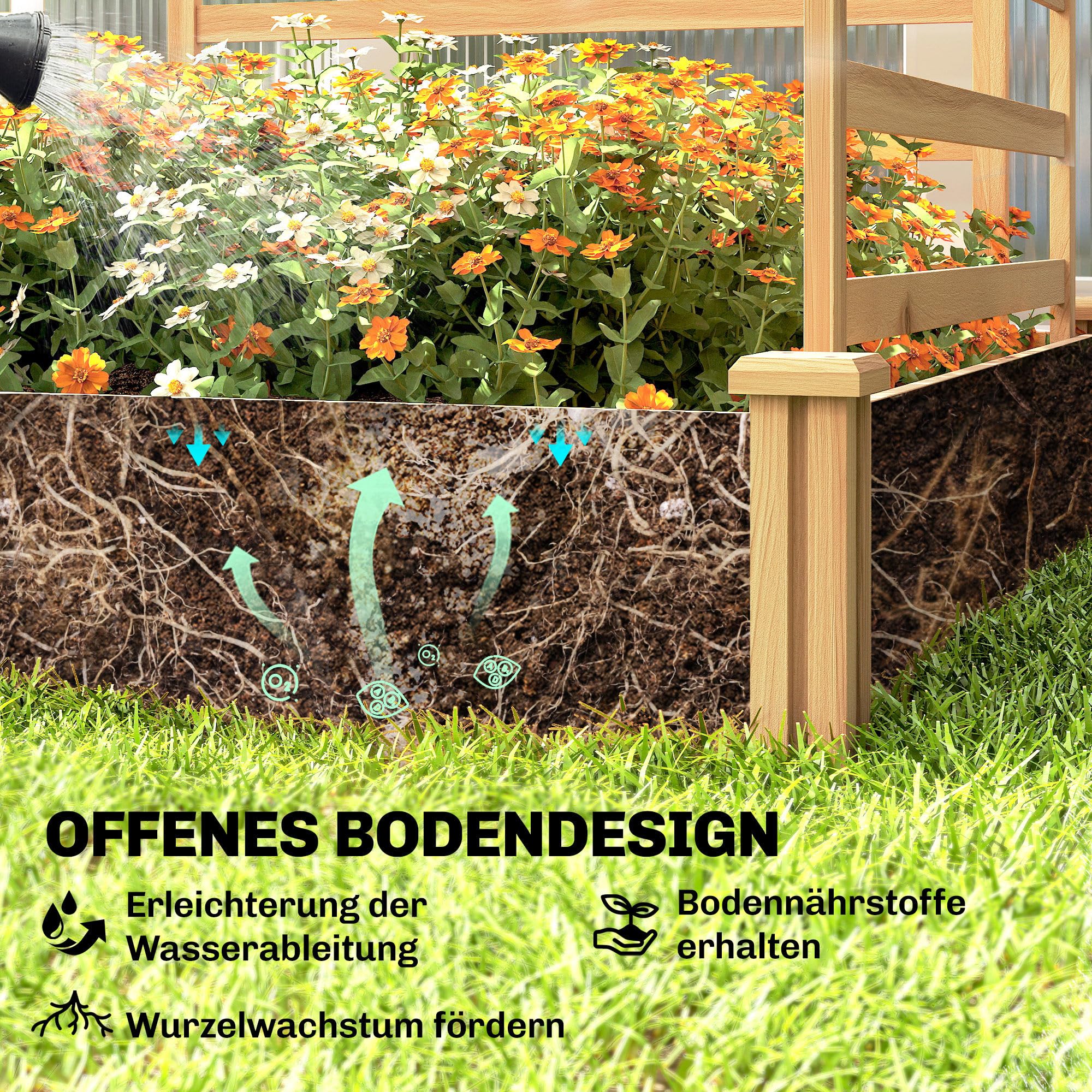 Outsunny Hochbeet mit Rankgitter Offenem Boden 240x125x102 cm Naturholz