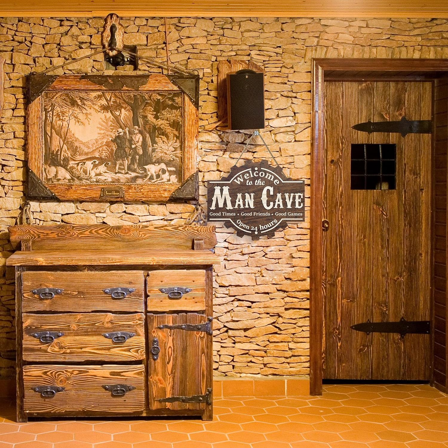 OLMIXA Man Cave Wooden Sign (12.3x10.2 inch), Vintage Man Cave Welcome Door Hanger, Gift for Men Him Dad Farther Day, Decorative Hanging Signs for Gaming Room Home Bar Decor - Image 5