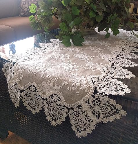 Miniatura 5 de Galleria di Giovanni Bufanda de encaje para tocador, camino de mesa, arpillera neutra, color gris pardo natural, marfil antiguo, victoriano, 37