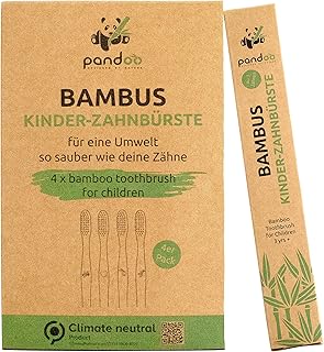pandoo 4er Set Bambus Zahnbürste | vegan | BPA frei | Speziell für Kinder | Bio & Holzfrei | Bamboo Toothbrush
