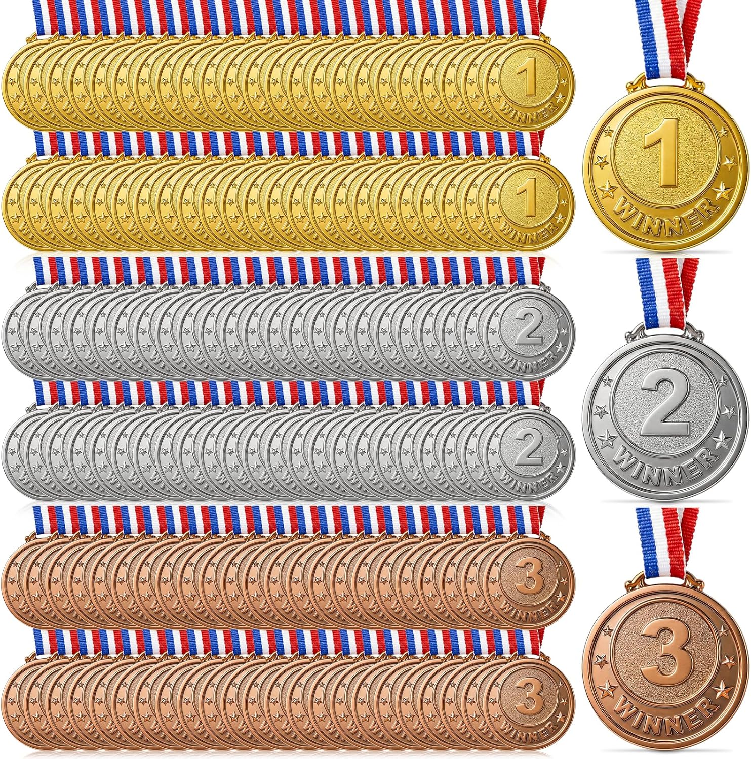 300 Pcs Gold Silver Bronze Award Medals Plastic Winner Award Medals with Neck Ribbon 1st 2nd 3rd Prize Winner Medal for Adults, Competitions Party Favour, Spelling Bees, Sports, 1.2 Inches