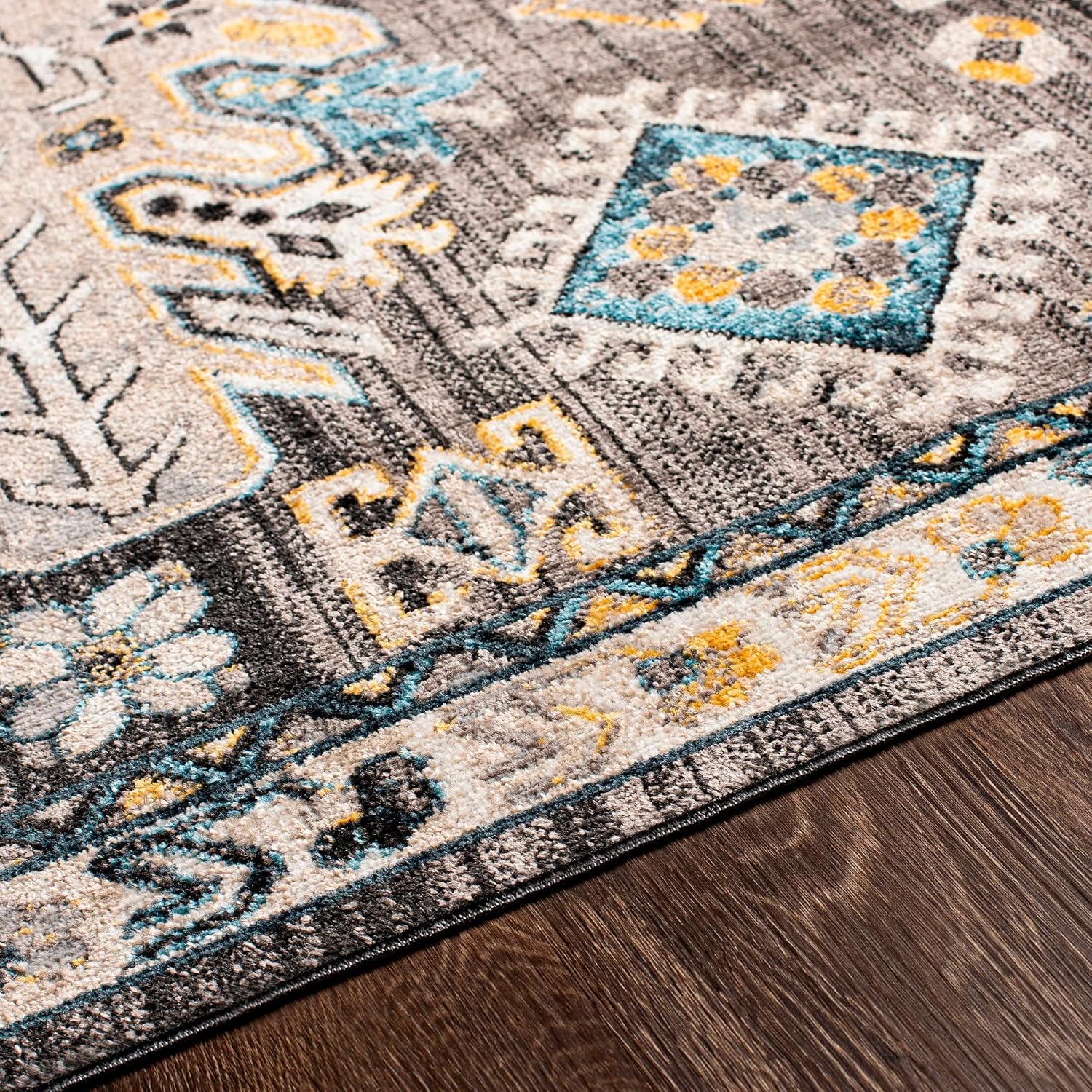 Livabliss Lavadora Vintage Washable Area Rug, 5'3" x 7', Black, (5' x 7')