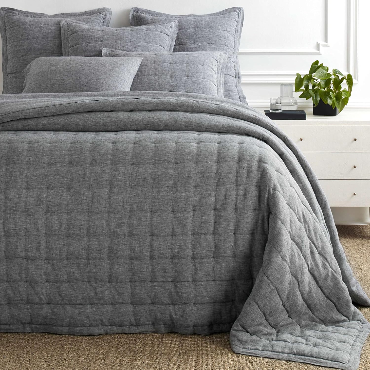 Pine Cone Hill Lush Linen Black Puff Pillow Sham, Standard Size, Black Solid Pattern