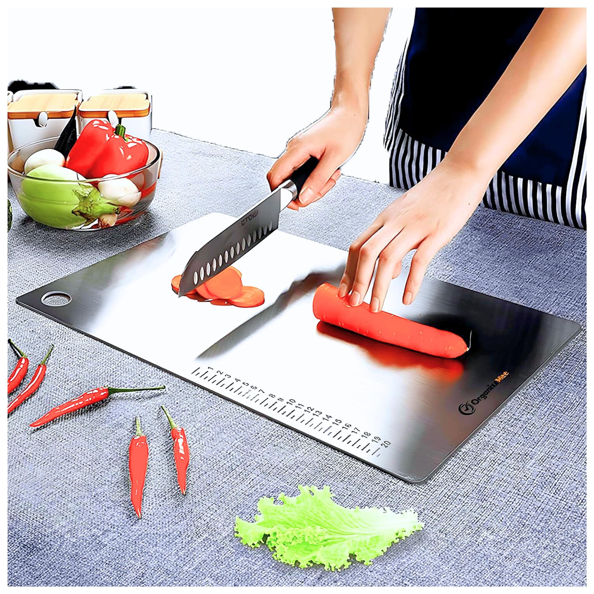 OrganizeMee Large Chopping Board Stainless Steel Metal Cutting Kitchen,Heavy Duty Choping-Board Vegetable, Meats vegitable Chopper Boards,Safe Durable with Anti-Skid Silicon Pad (Large)(36CM X 25CM)