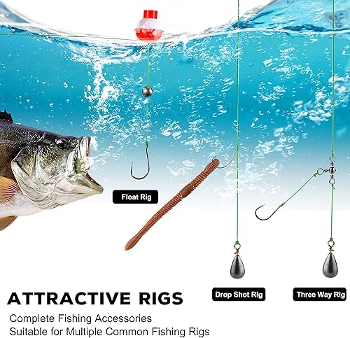 Miniatura 4 de TOPFORT Kit de accesorios de pesca de 187343 piezas, incluye ganchos de plantilla, pesas de plomada de fundición de bala, broches giratorios de