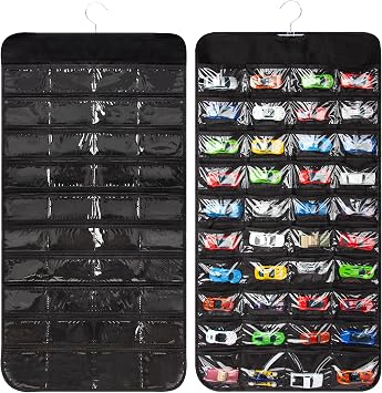 Toy Car Display Case, Wall Mount Storage Holds 80 Black | Wall mount tiered shelf fits 164 scale cars. Cars not included. Assembly required. Holds 80.