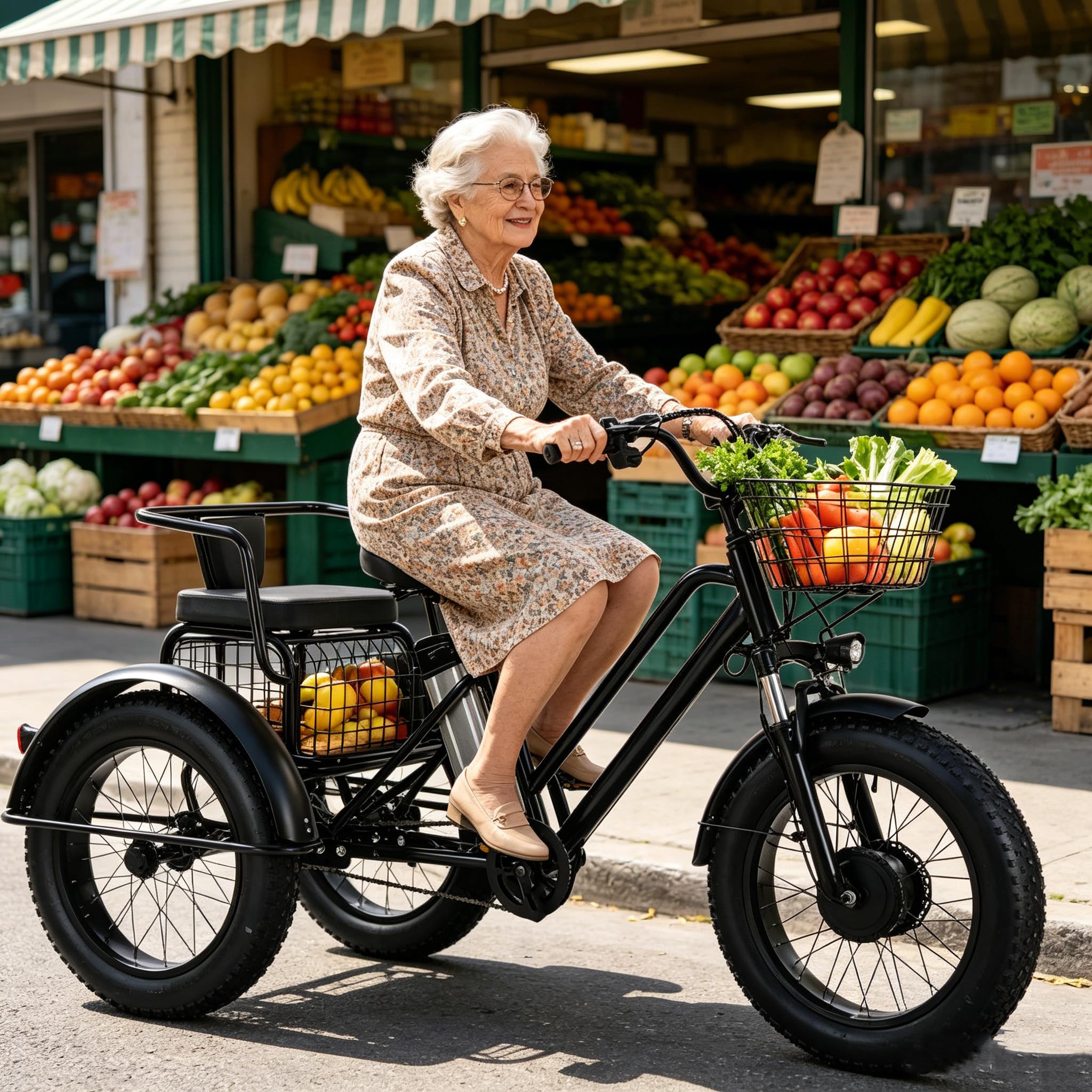 LISTaRSw 20'' Fat Tire Electric Tricycle for Adults - Load 200kg, Electric Cargo Bike, Shopping Basket + Rear Child Seat, 48v/12ah Removable Battery - 35km Range, For Shopping, Picnic