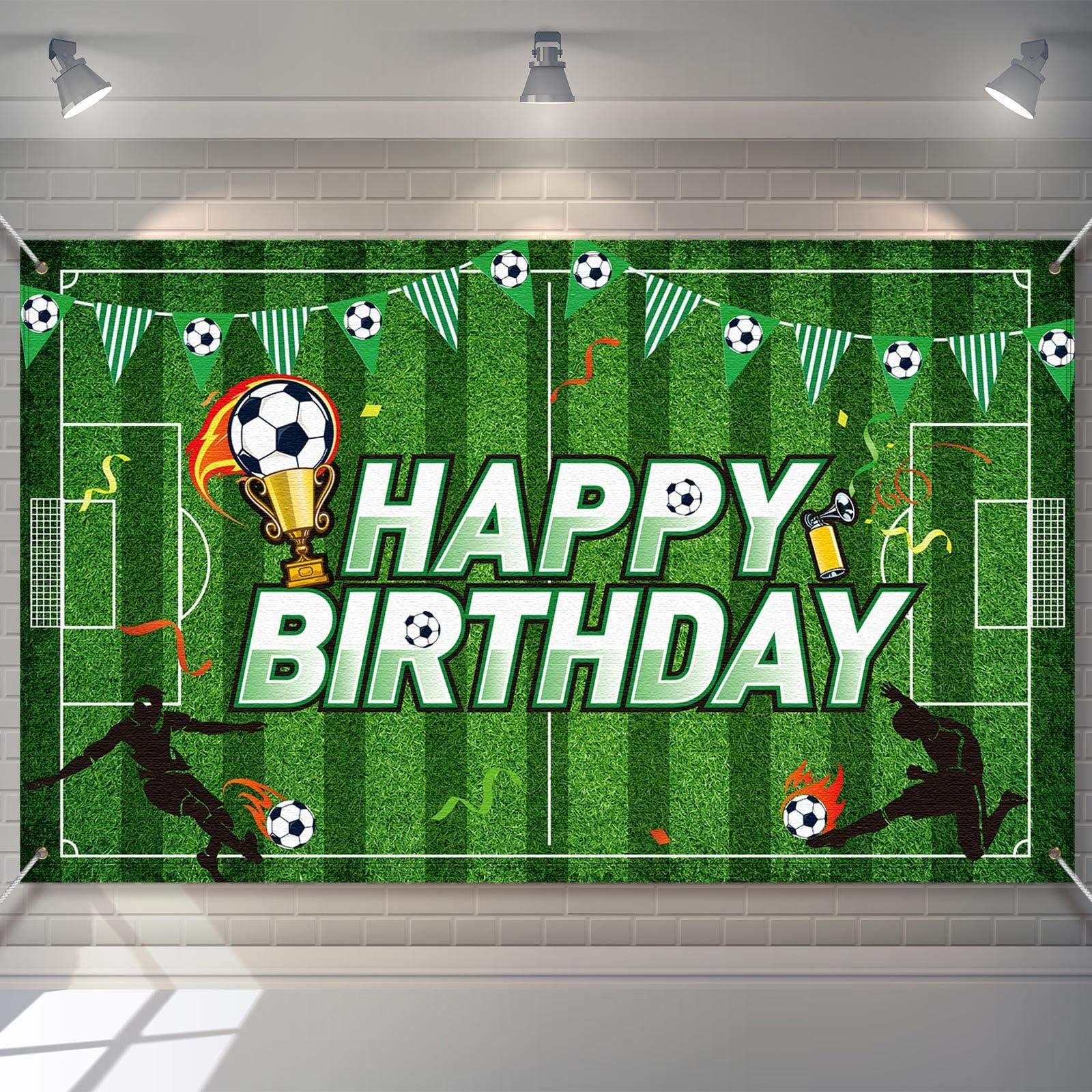 Soccer Birthday Party Backdrop Football Field Photo Background Soccer Theme Birthday Party Decorations Photo Booth Props for Cake Table Decorations, 5.9 x 3.6 Feet