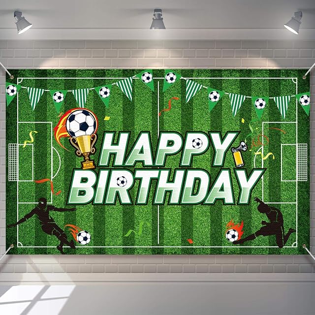 Soccer Birthday Party Backdrop Football Field Photo Background Soccer Theme Birthday Party Decorations Photo Booth Props for Boys Kids Cake Table Decorations, 5.9 x 3.6 Feet