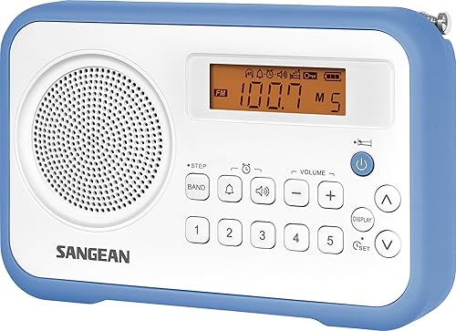Miniatura 2 de Sangean PR-D18BU AMFMRadio digital portátil con parachoques protector (blancoazul) y adaptador de CA de alimentación de conmutación ADP-PRD18 para