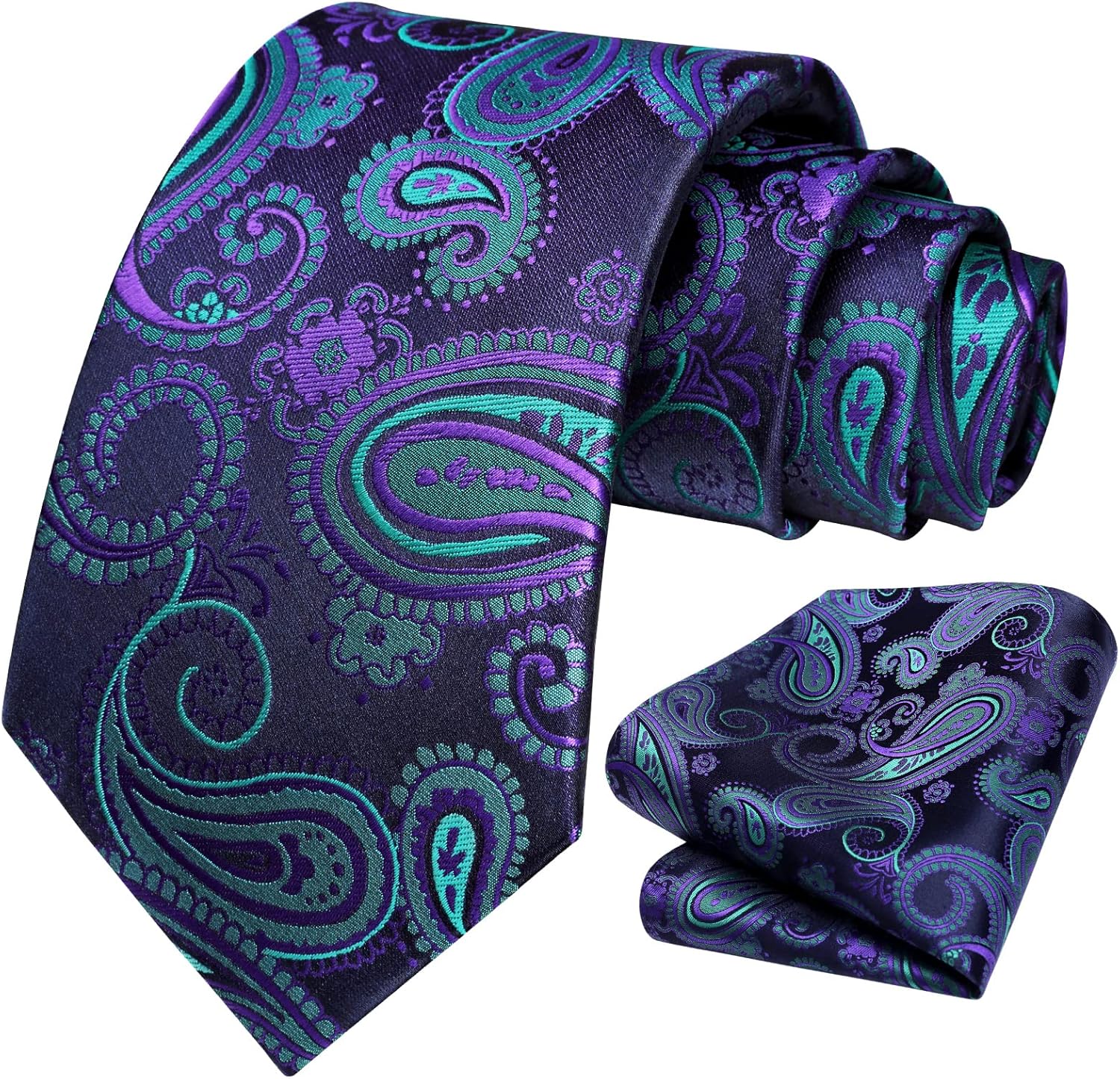 HISDERN Ties for Men Paisley Tie and Pocket Square Woven Classic Floral Mens Ties Handkerchief Set Wedding Party Necktie A1-purple 8.5cm / 3.4 inches in Width