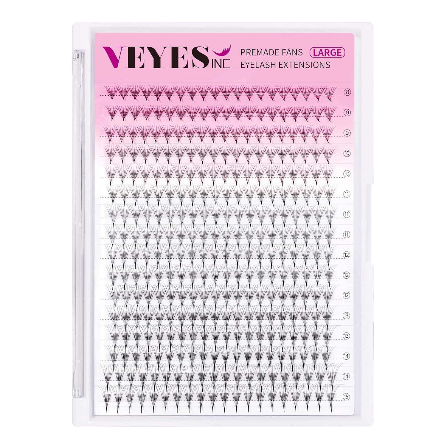 VEYES INC Premade Fans Eyelash Extensions 3D-24D C/D curl Natural & Volume Mixed Length Eyelash Tray, Professional Lash Supplies, Matte Black (8D 0.07 D 8-15mm) 8D 0.07-D 8-15 mm