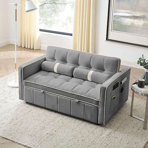 Miniatura 4 de Velvet Convertible Sleeper Sofa Bed Pull Out Couch, 3 in 1 Multi-Function Folding Lounge Chaise, Modern Tufted Loveseat Sofa &amp; Couches with