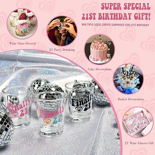 Miniatura 3 de JUSTOTRY Vaso de chupito de cumpleaños número 21 Finalmente 21 regalos para ella, vaso de 1.75 onzas, las mejores decoraciones y regalos ideales