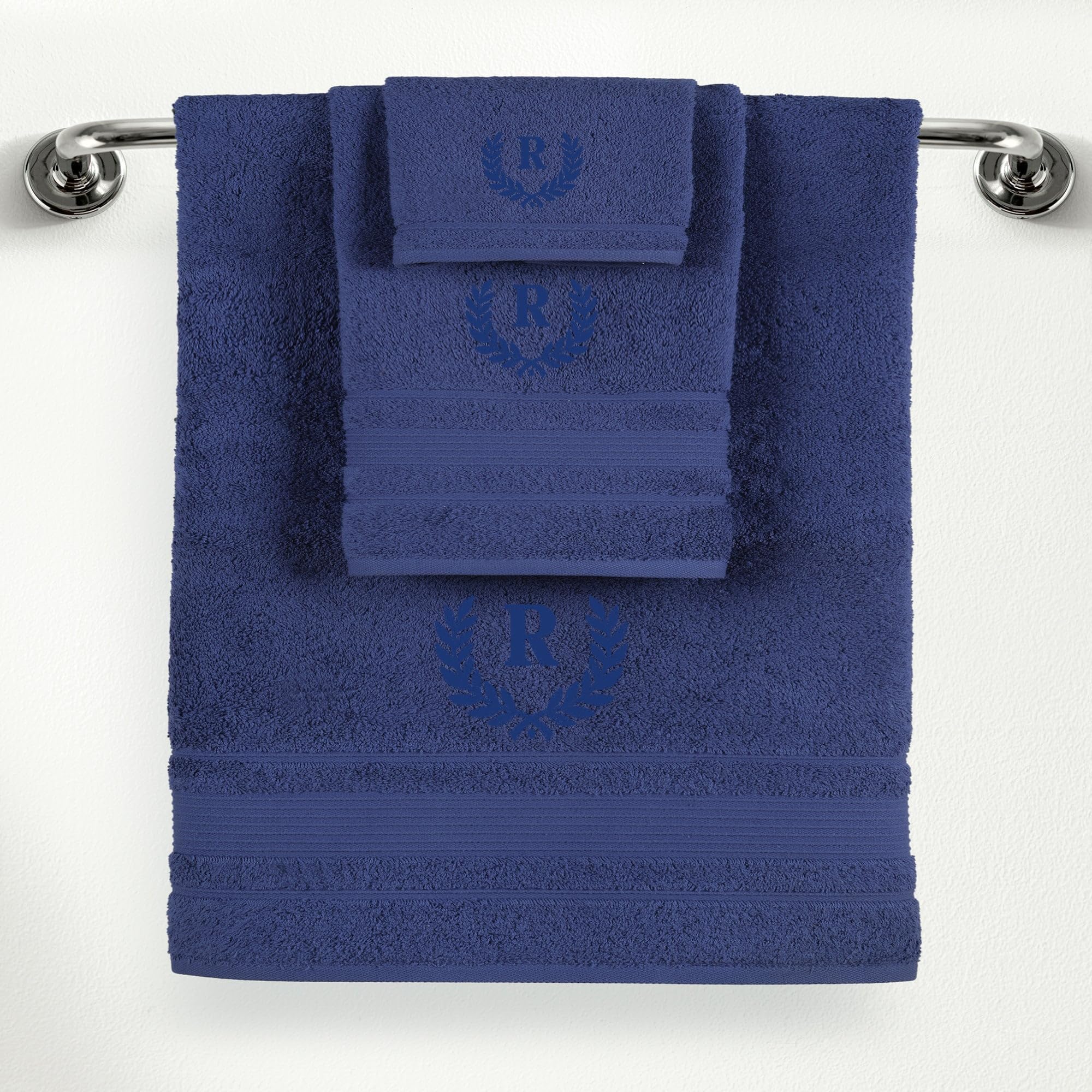 Ephesos Personalized Custom Monogrammed Navy Blue Towel Set - 3 Piece, Soft & Absorbent 100% Cotton - Perfect for Gifts, Home, Bathroom, Spa, or