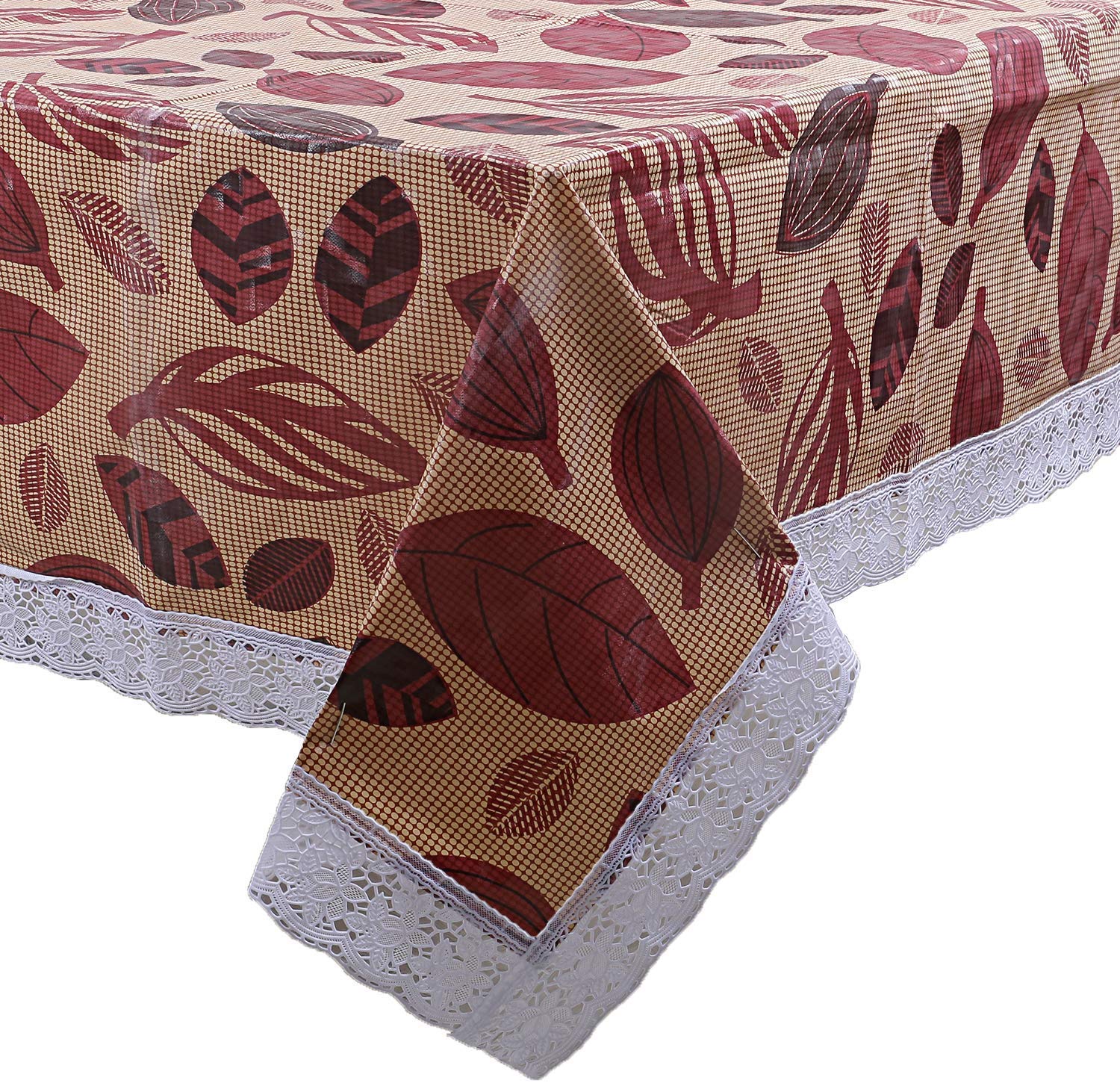 Kuber Industries Leaf Design PVC 6 Seater Dining Table Cover 54