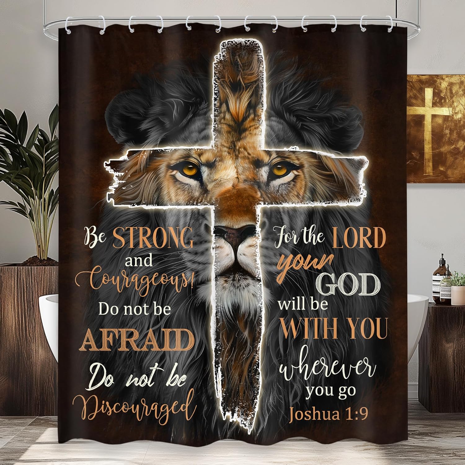 Omifly Lion Quotes Inspirational Shower Curtain Sets 4Pcs African American Animal Black White Motivational Bathroom Decor Set with 12 Hooks, Rugs and Accessories with Bath Mat and Toilet Lid Cover