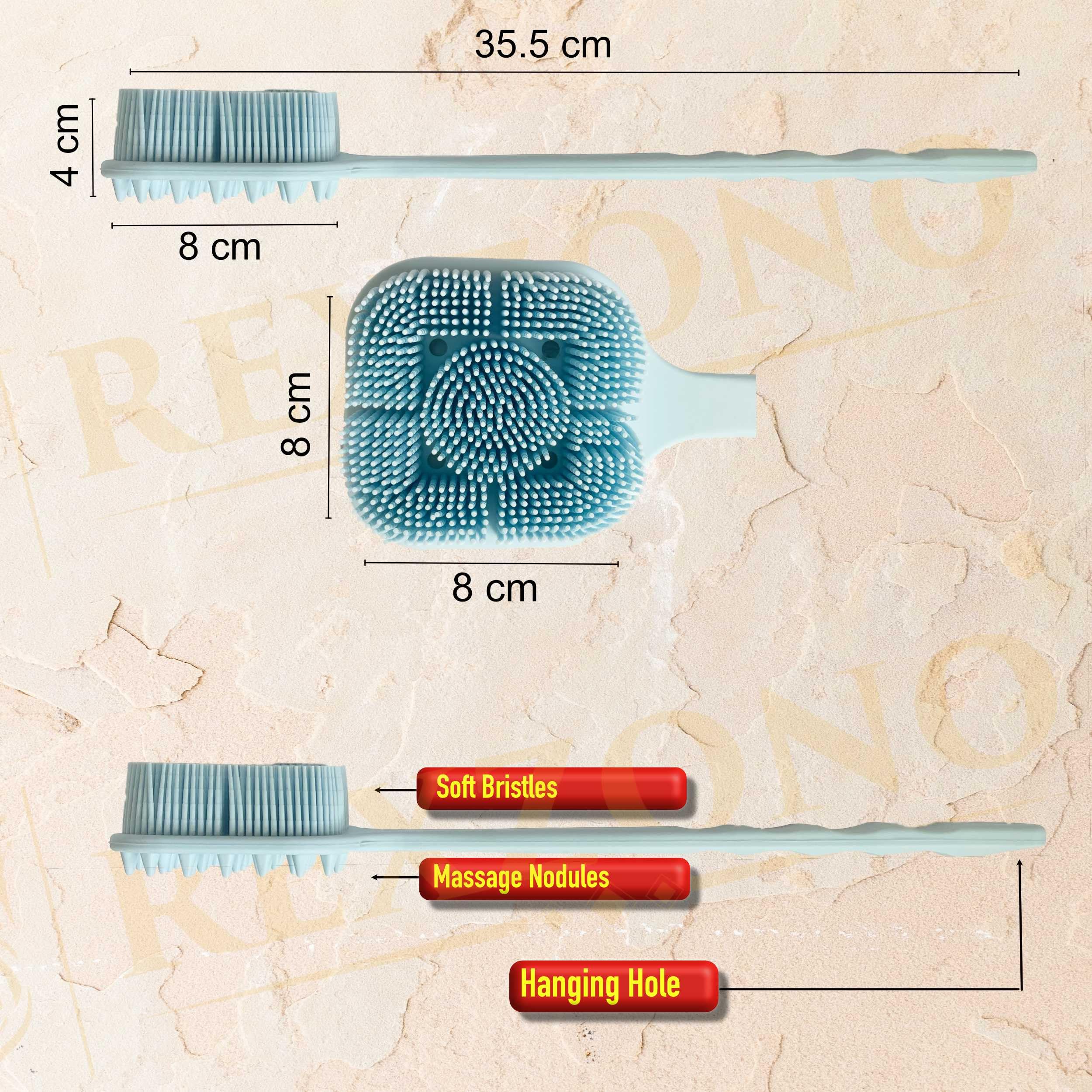Rexzono® Double Sided Silicone Back Scrubber, Long Handle Exfoliating Body Bath Brush - Image 3