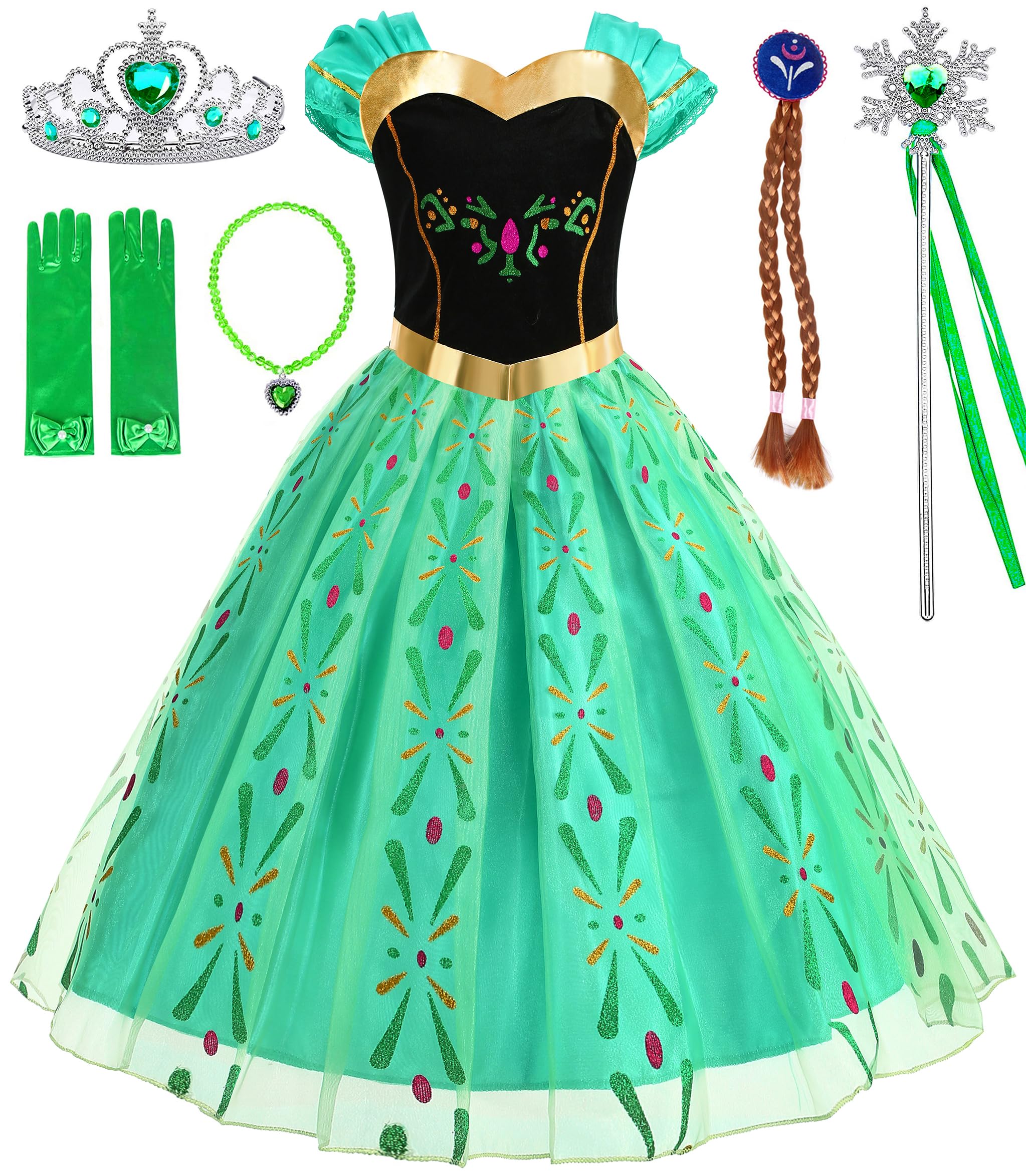 SYoimy Princess Costume for Girls Princess Dress Halloween Cosplay Birthday Party Dress Up Costume with Accessories