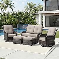 Vista 122 de Joyside Silla mecedora giratoria para exteriores para patio, mecedora de mimbre para exteriores con cojines de tela de olefina adecuada para porche