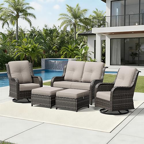 Miniatura 122 de Joyside Silla mecedora giratoria para exteriores para patio, mecedora de mimbre para exteriores con cojines de tela de olefina adecuada para porche