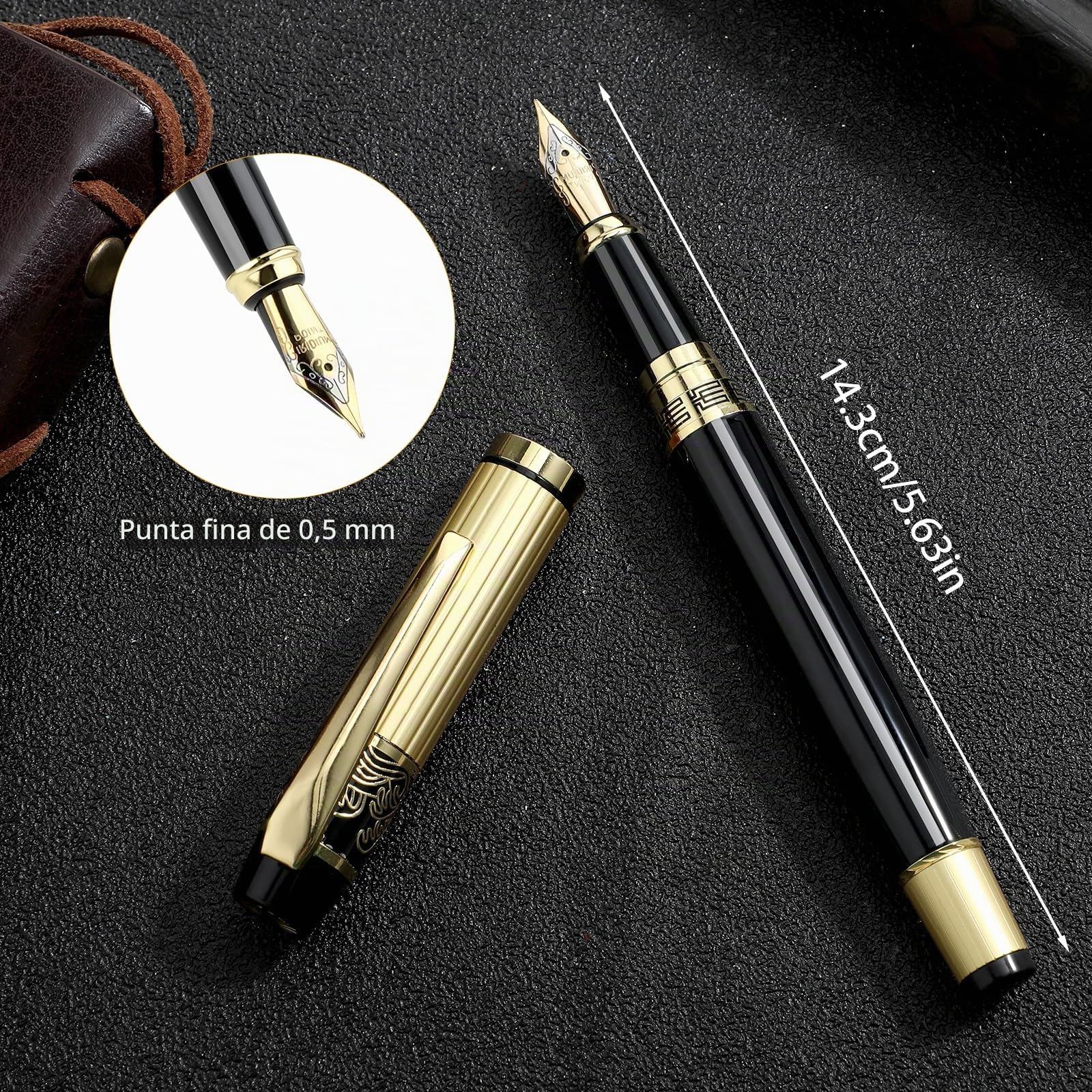 JIEYAO Juego de plumas estilográficas de metal, pluma estilográfica de punta fina de 0,5 mm, con 10 cartuchos de tinta de 2,6 mm y convertidor de recarga de tinta, bolígrafos de caligrafía de