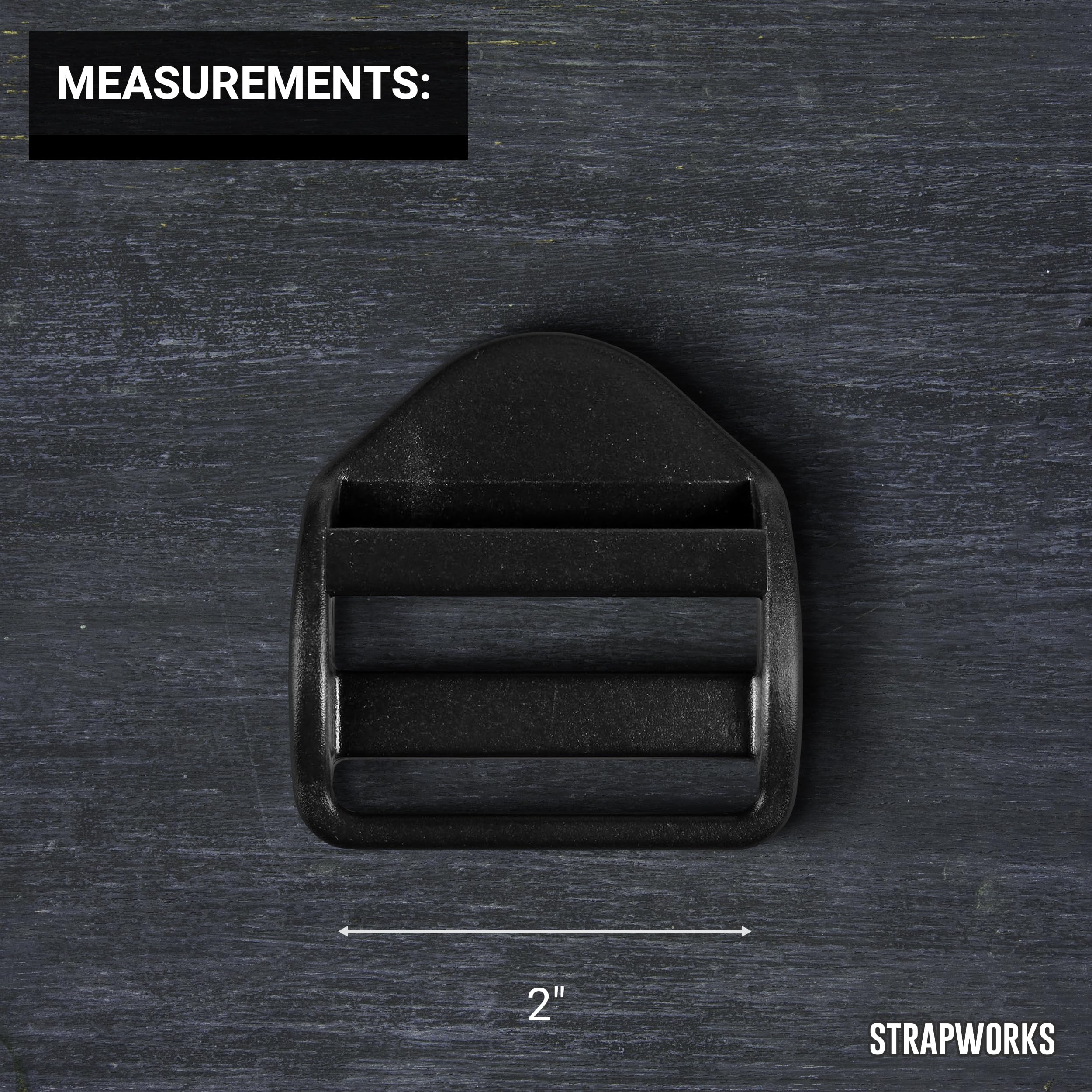 Strapworks 5,1 cm Kunststoff-Gurtversteller-Schnallen – schwarze Schieberverschluss-Schnalle, ideal für Rucksack und Allzweckgurte – 10 Stück