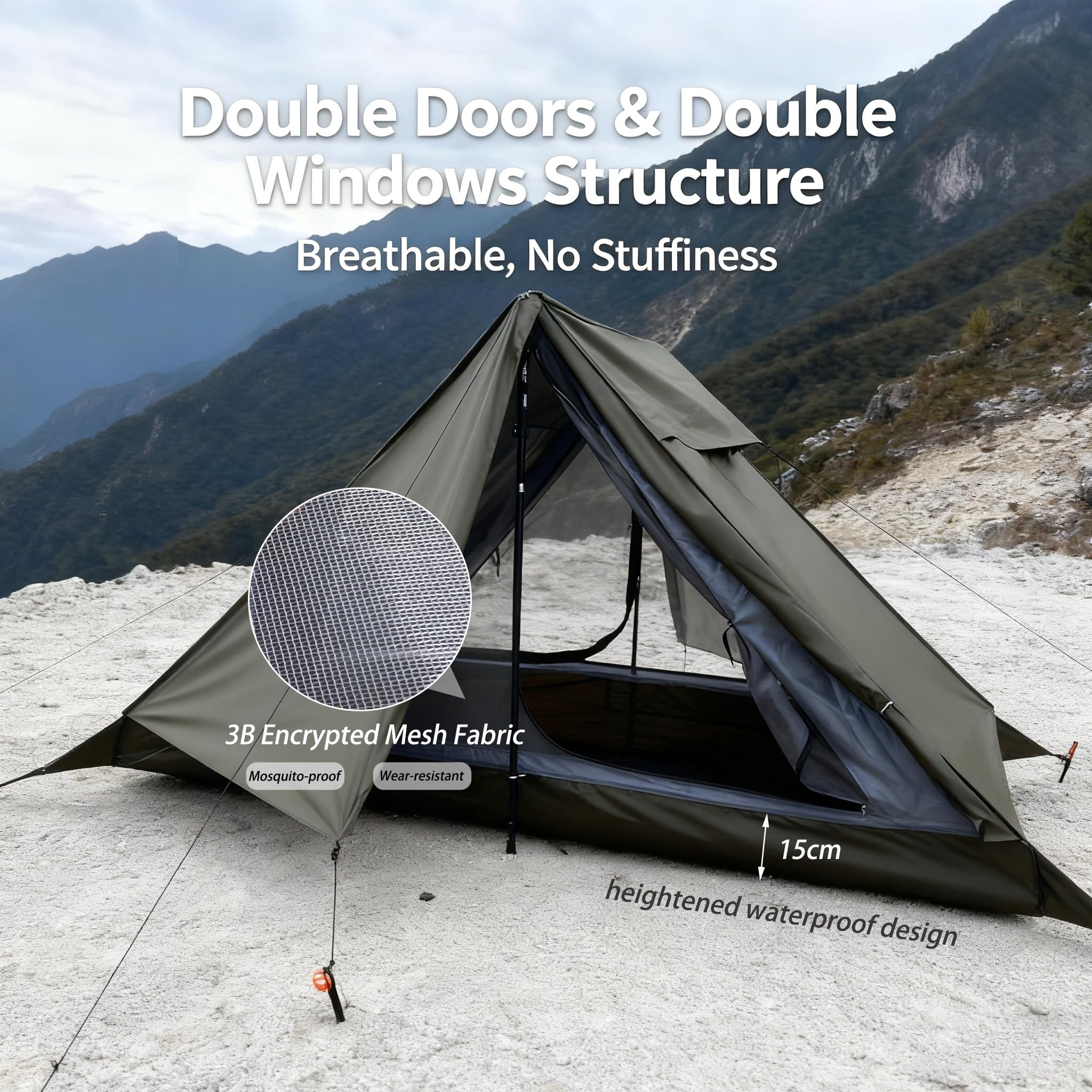 Tente légère pour Une Personne étanche 2000+mm pour randonnée, Camping et Trekking (sans Poteau)