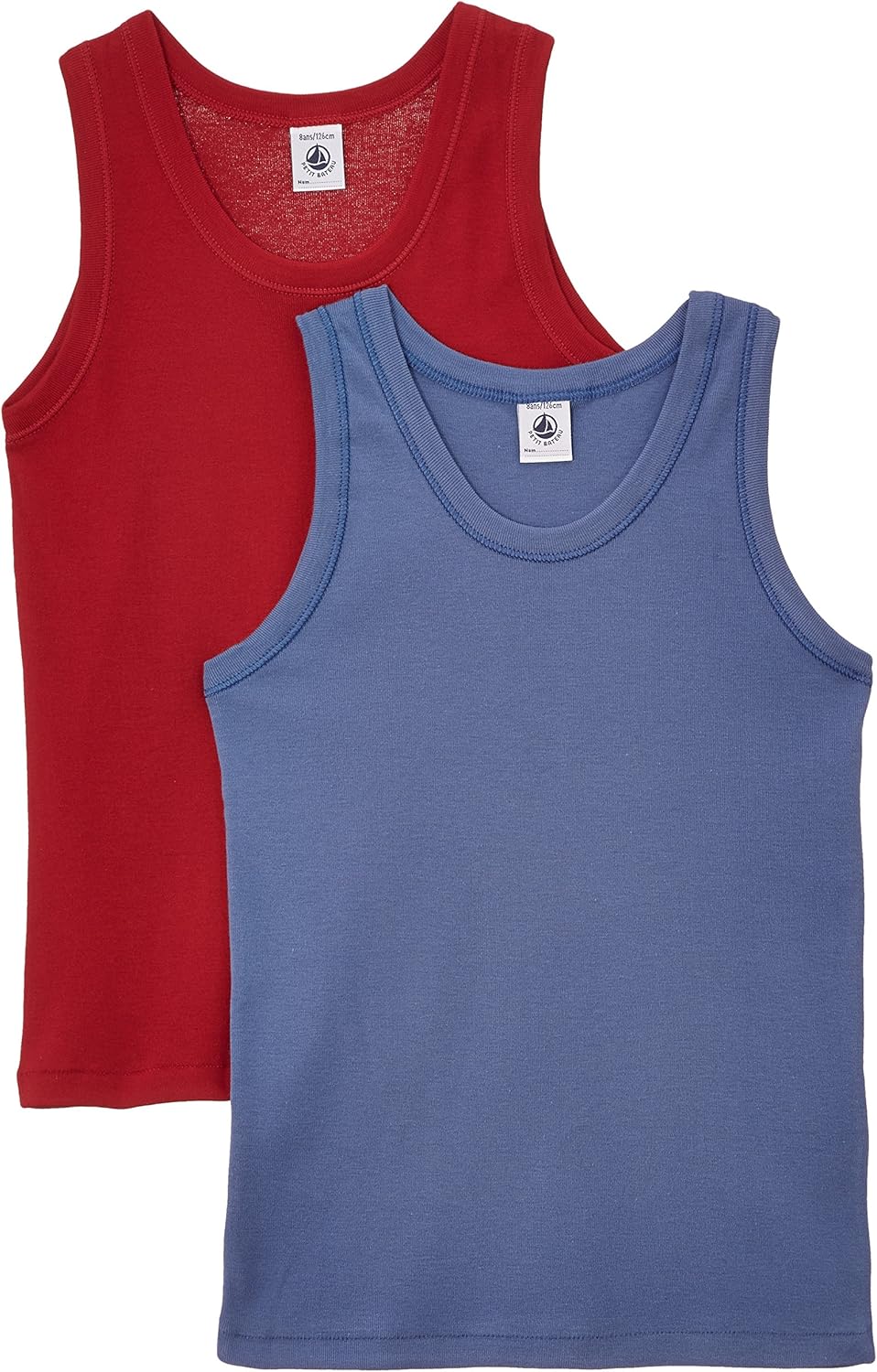 Petit Bateau Boys Undershirts 2 Pk. Denim Color & Red Color Sizes 2-14 Style 12070 (Size 3 Style 12070 Boys)