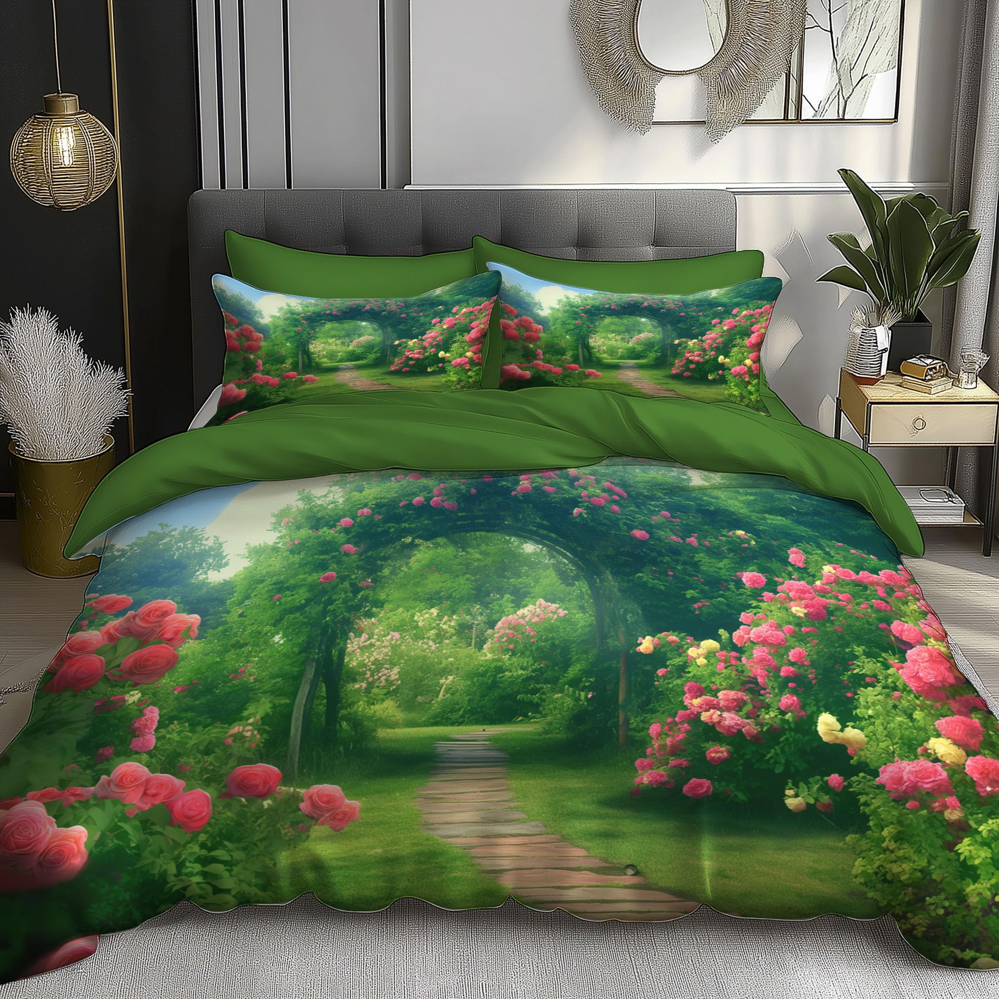 Housse de couette 140x200cm zippée et réversible en microfibre douce roseraie