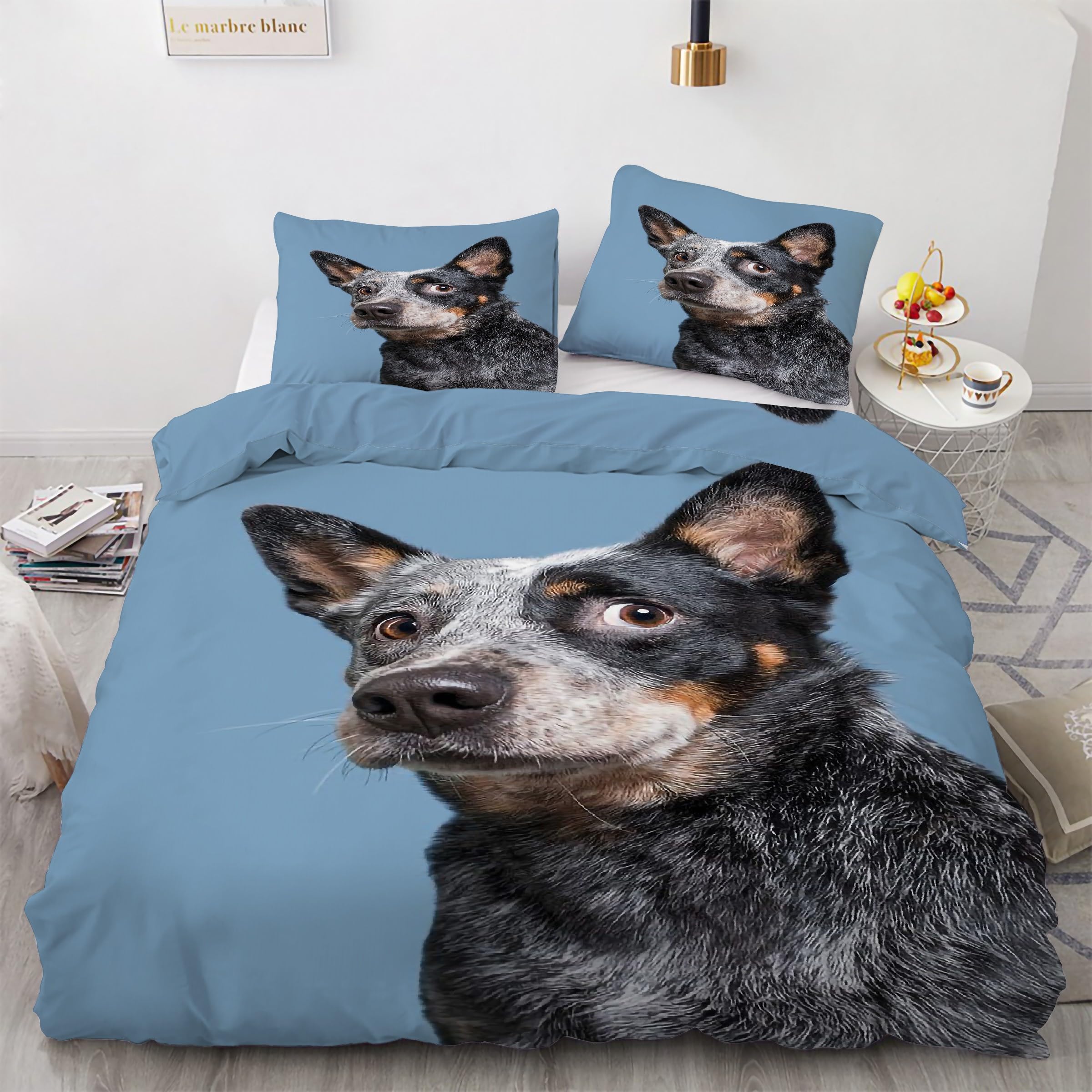 Housse de couette 200x200 chiot facile à enfiler avec fermeture éclair anti-glisse