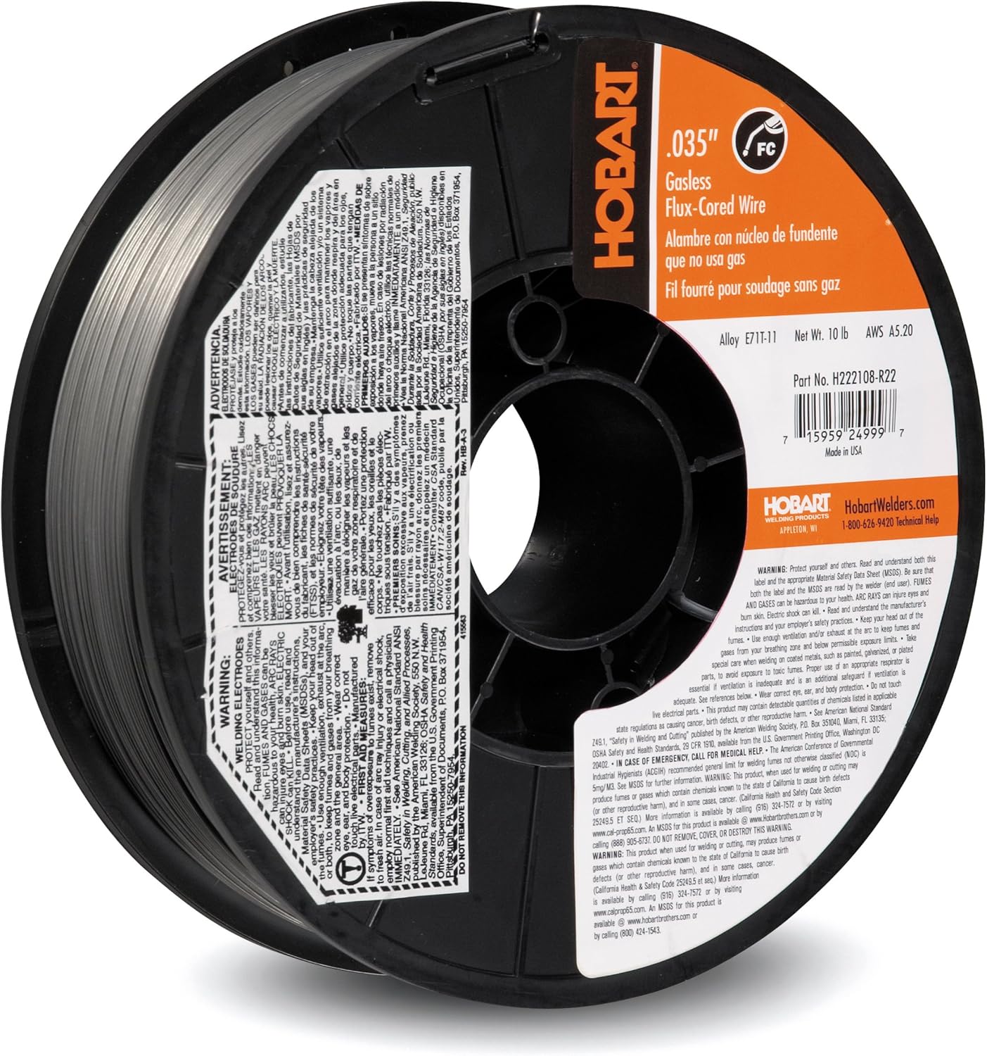 Hobart H222108-R22 10-Pound E71T-11 Carbon-Steel Flux-Cored Welding Wire, 0.035-Inch - Power Core Drills - 
