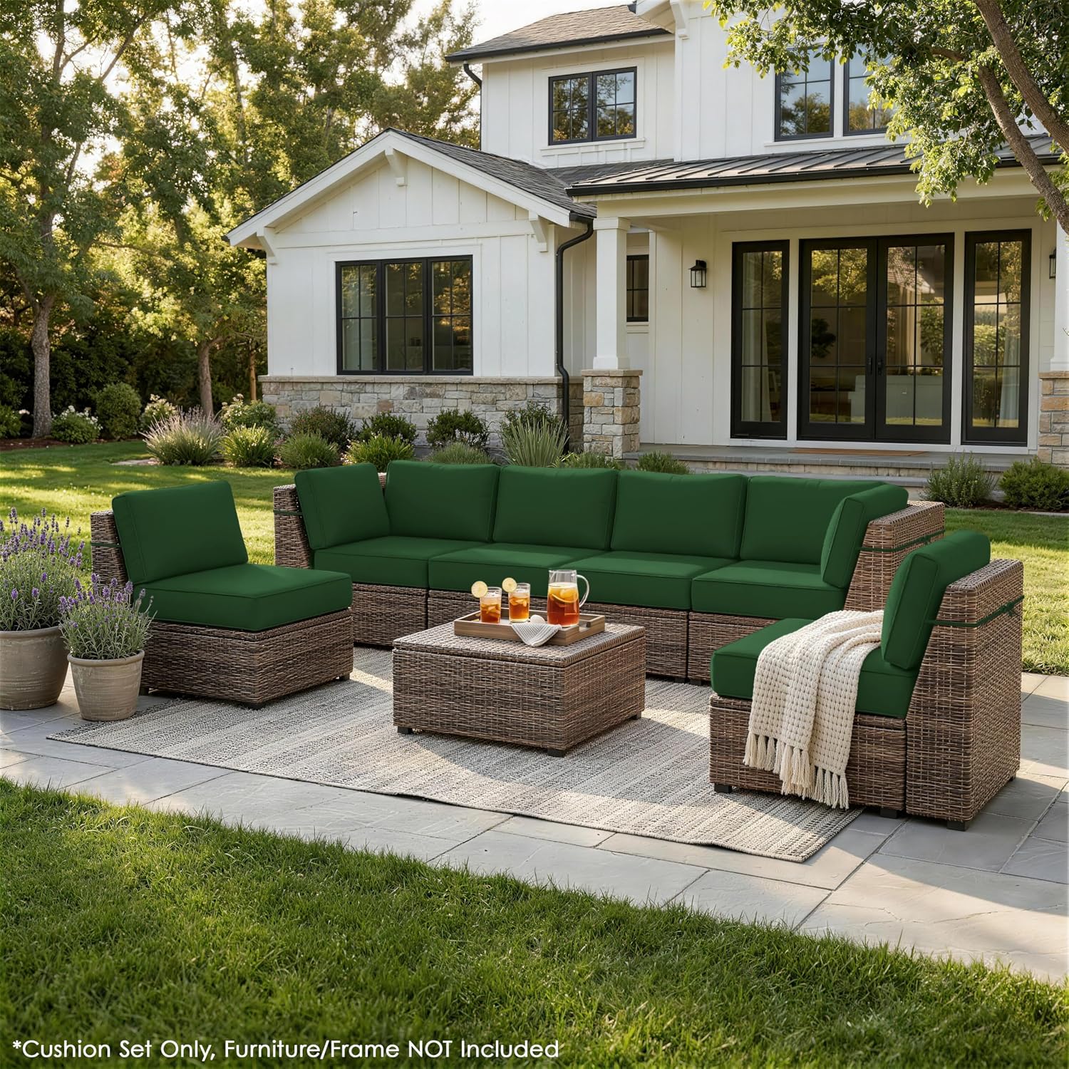 Outdoor Replacement Cushions for Patio Furniture, 5" Foam High-Density, 14-Piece Water-Resistant Outdoor Cushion for 6-Seat Sectional Patio Conversation Sets, Liner&Cover